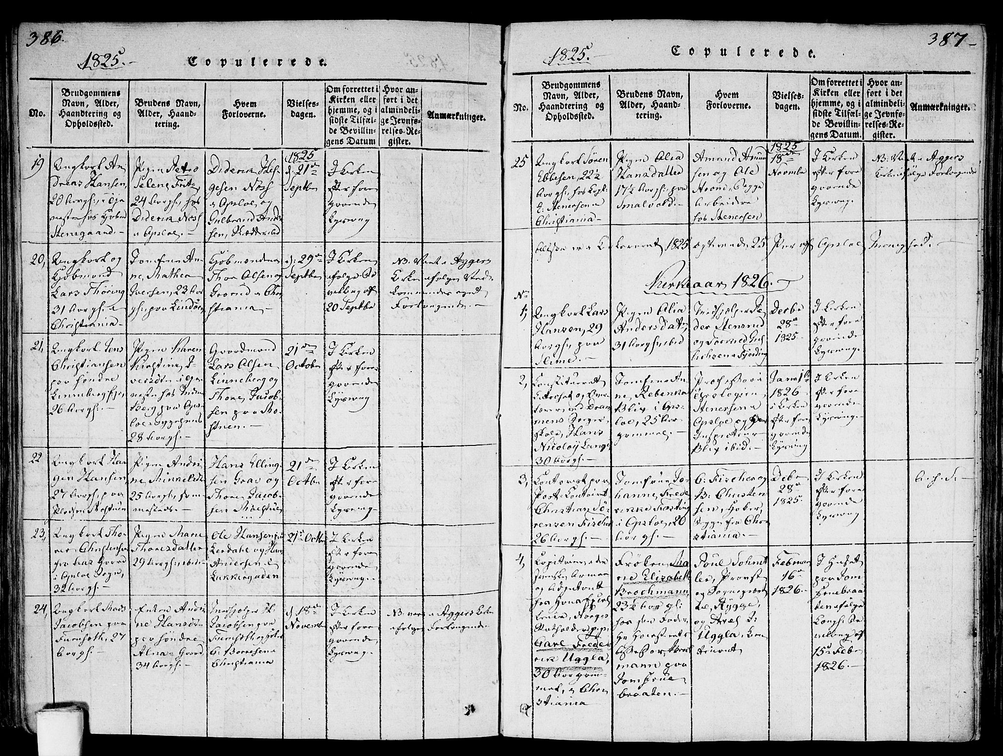 Gamlebyen prestekontor Kirkebøker, SAO/A-10884/F/Fa/L0002: Parish register (official) no. 2, 1817-1829, p. 386-387