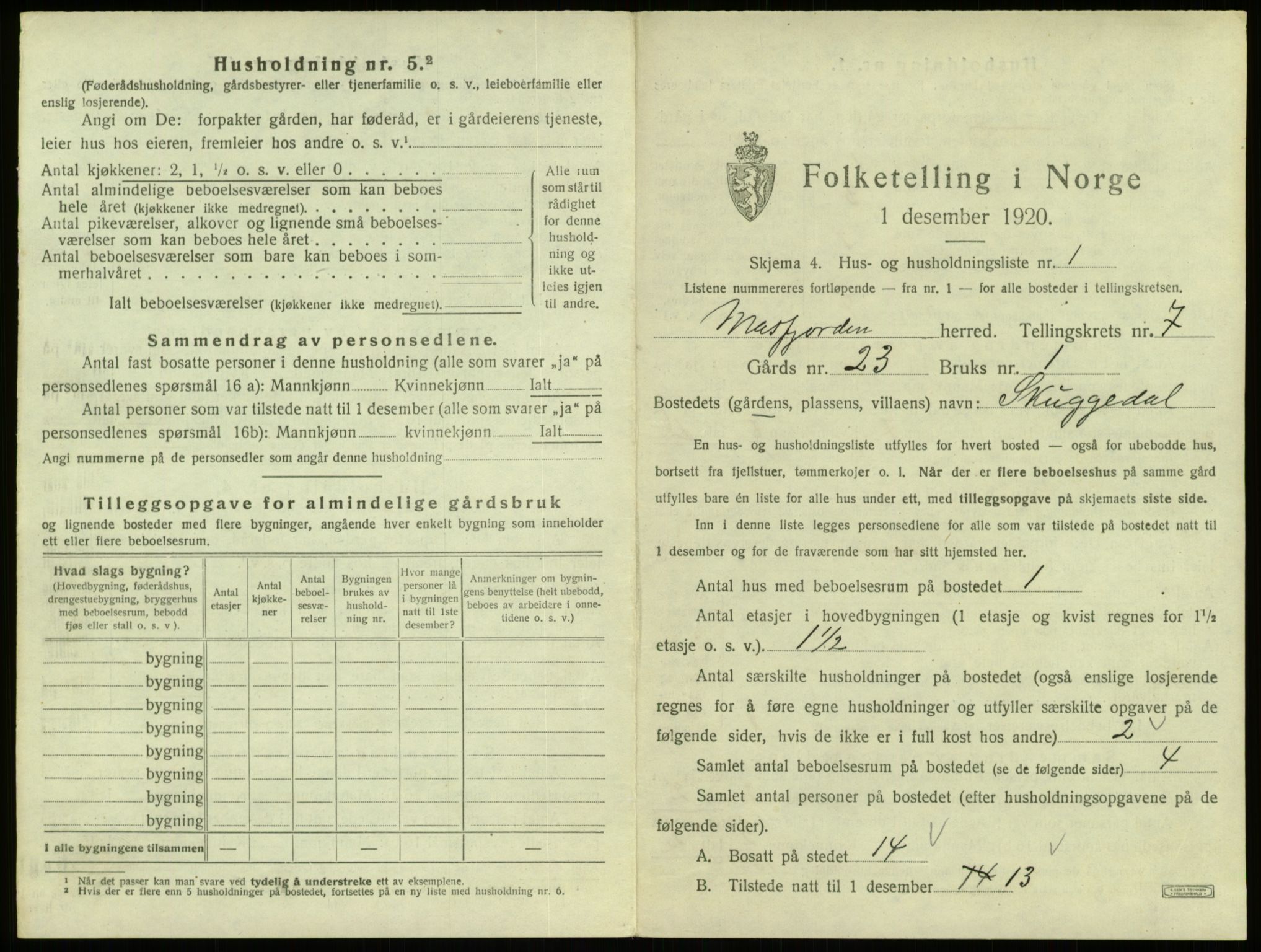 SAB, 1920 census for Masfjorden, 1920, p. 322