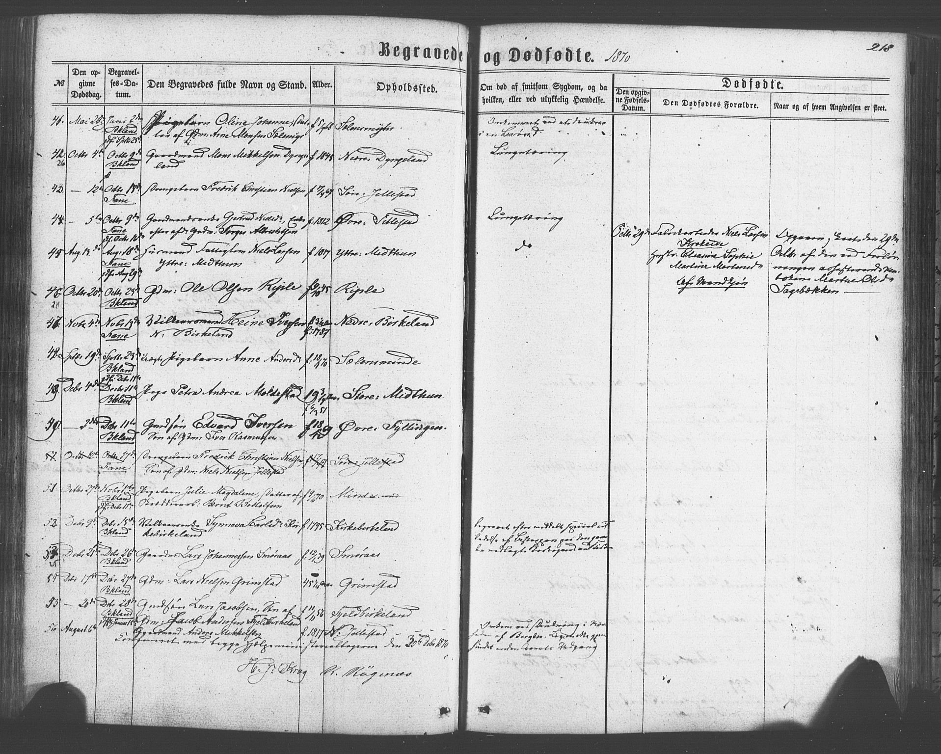 Fana Sokneprestembete, SAB/A-75101/H/Haa/Haaa/L0012: Parish register (official) no. A 12, 1862-1878, p. 218