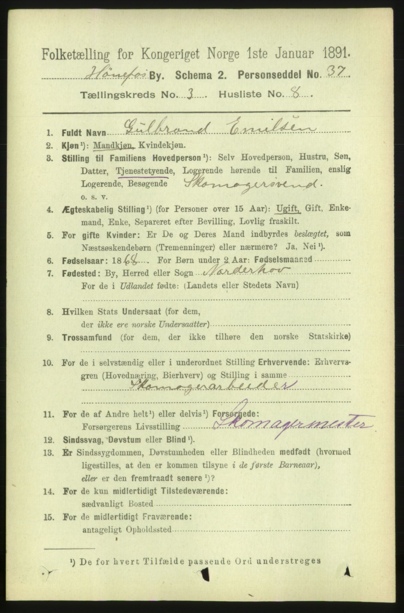 RA, 1891 census for 0601 Hønefoss, 1891, p. 779