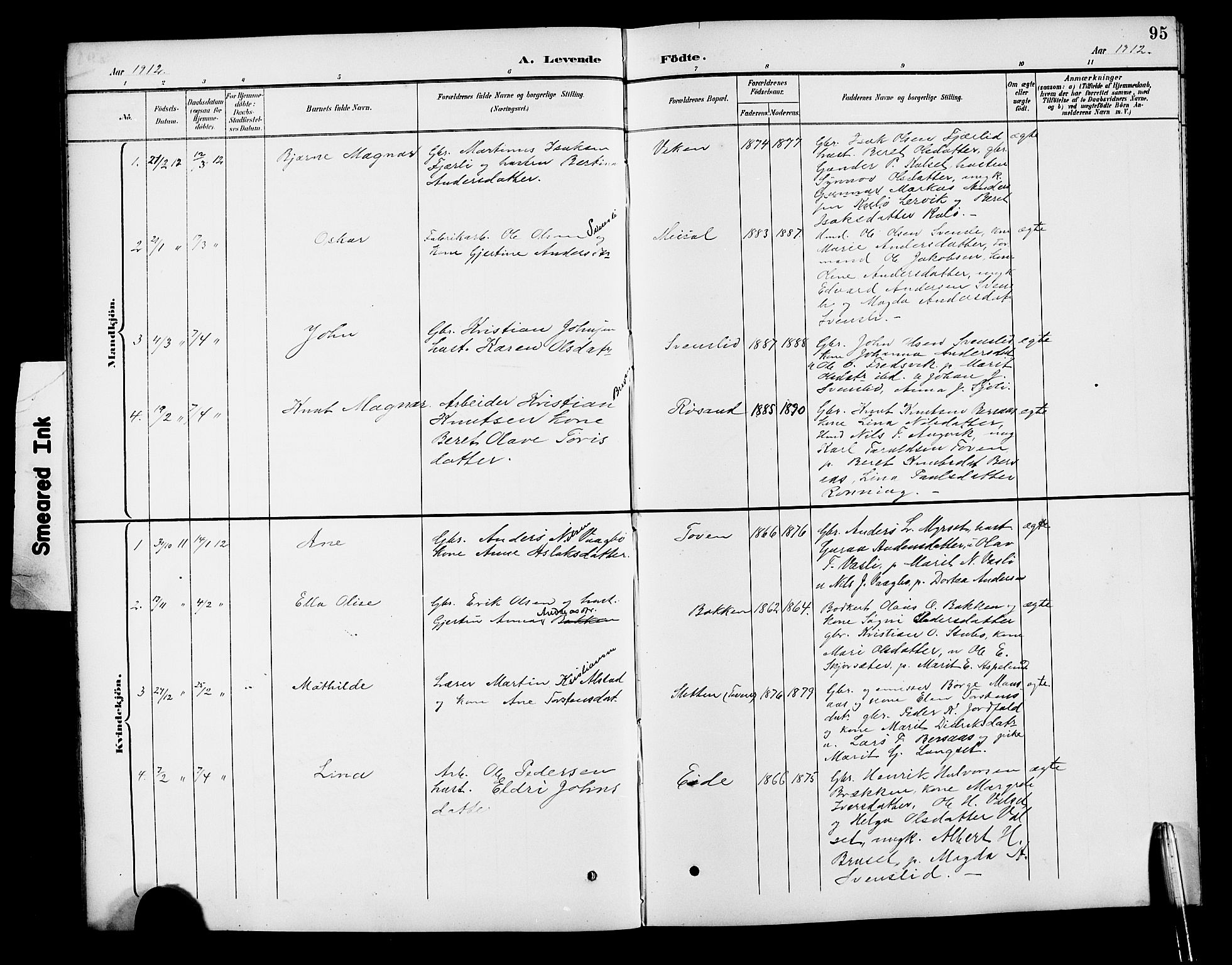 Ministerialprotokoller, klokkerbøker og fødselsregistre - Møre og Romsdal, SAT/A-1454/551/L0632: Parish register (copy) no. 551C04, 1894-1920, p. 95