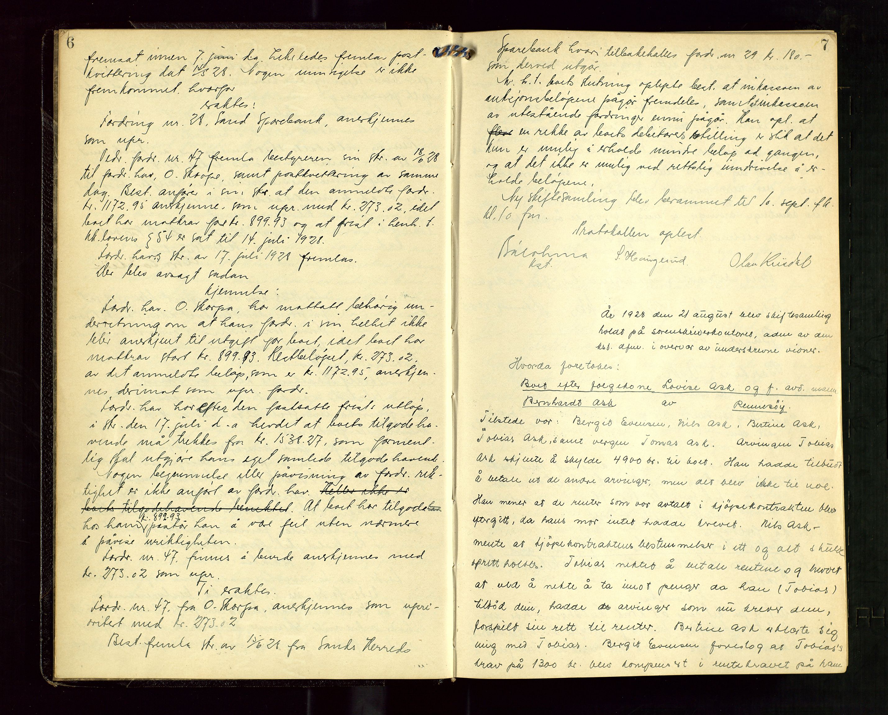 Ryfylke tingrett, AV/SAST-A-100055/001/IV/IVF/L0019: Skifteforhandlingsprotokoll, 1928-1931, p. 6-7