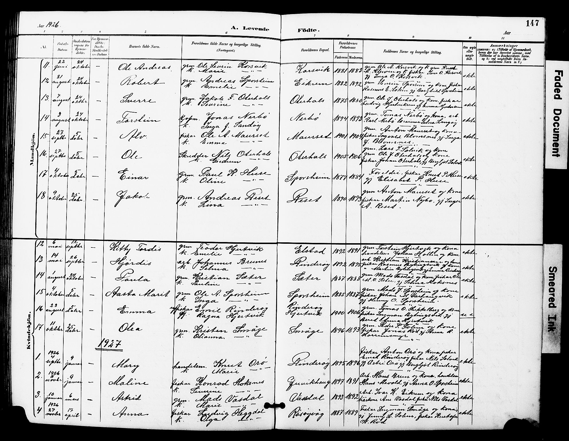Ministerialprotokoller, klokkerbøker og fødselsregistre - Møre og Romsdal, SAT/A-1454/560/L0725: Parish register (copy) no. 560C02, 1895-1930, p. 147