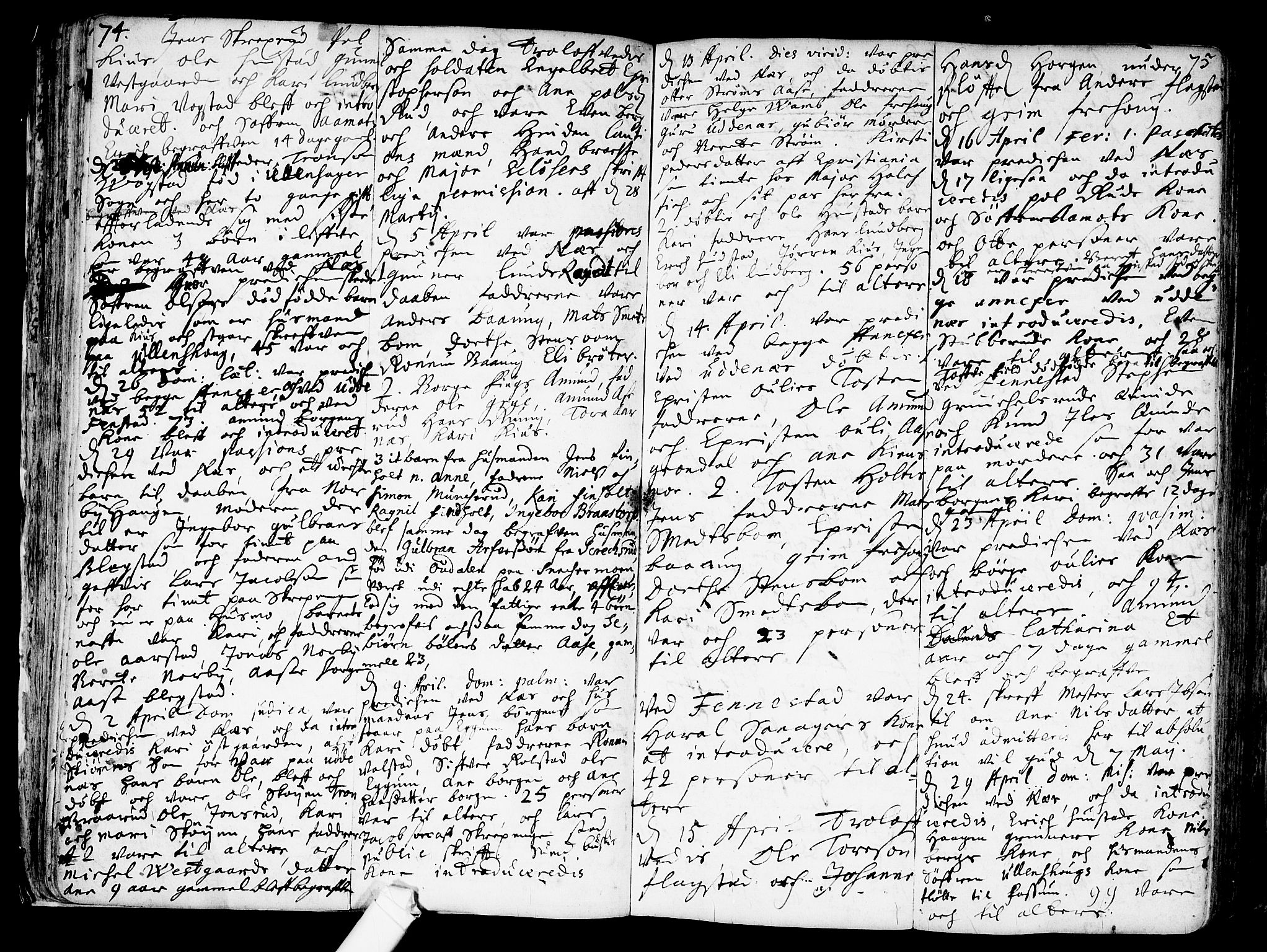 Nes prestekontor Kirkebøker, AV/SAO-A-10410/F/Fa/L0001: Parish register (official) no. I 1, 1689-1716, p. 74-75