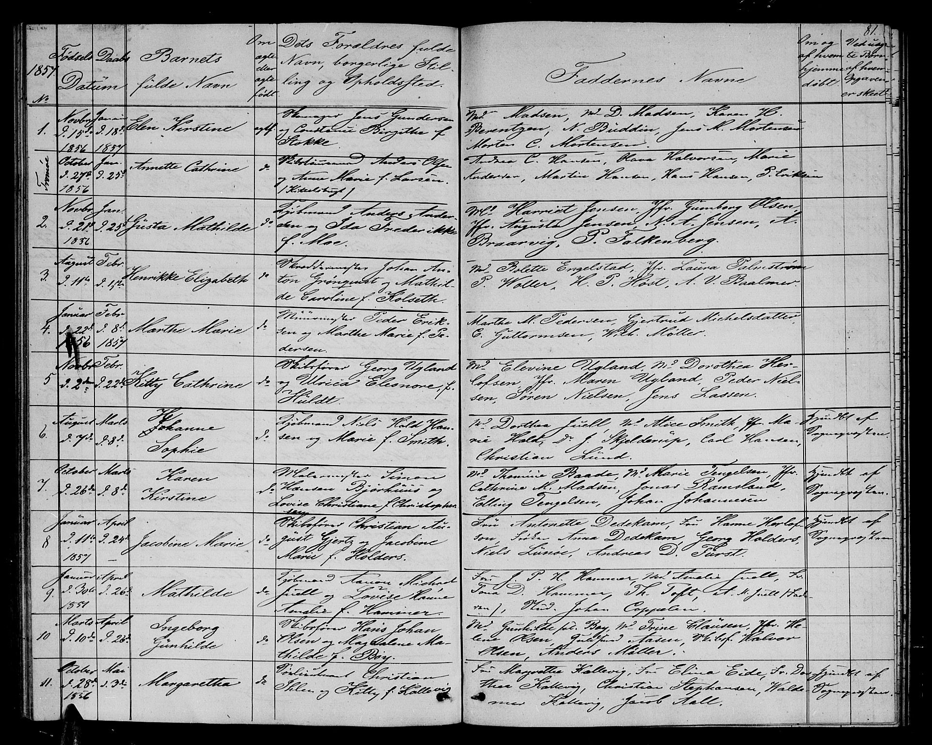 Arendal sokneprestkontor, Trefoldighet, SAK/1111-0040/F/Fb/L0003: Parish register (copy) no. B 3, 1851-1860, p. 81
