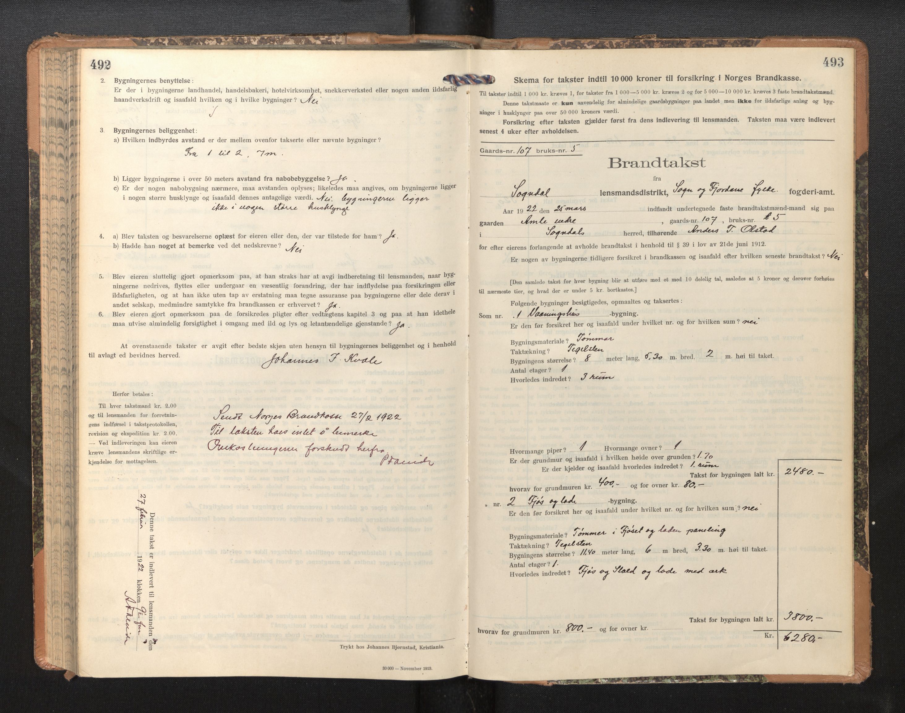 Lensmannen i Sogndal, AV/SAB-A-29901/0012/L0011: Branntakstprotokoll, skjematakst, 1914-1922, p. 492-493