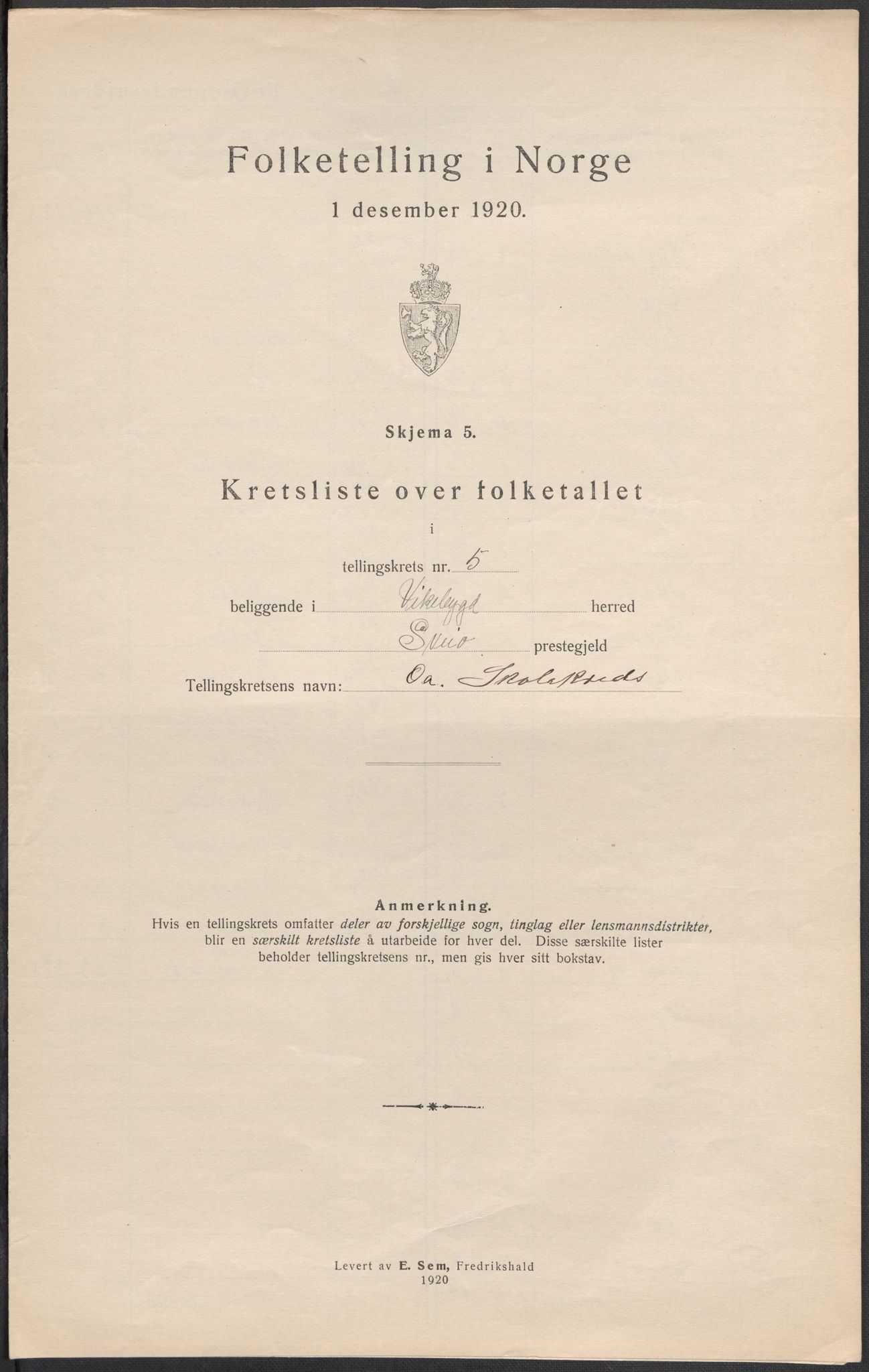 SAB, 1920 census for Vikebygd, 1920, p. 18