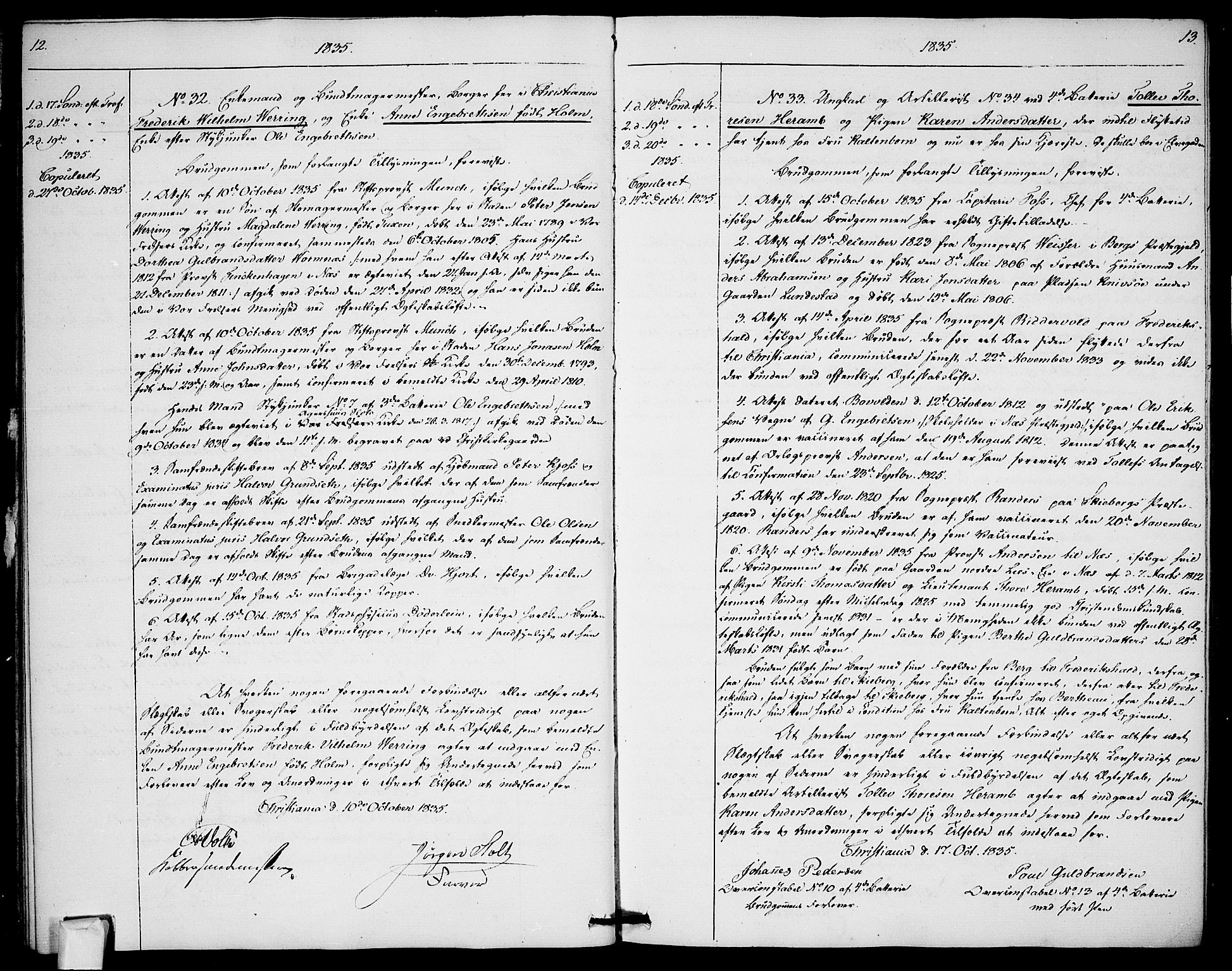 Garnisonsmenigheten Kirkebøker, AV/SAO-A-10846/H/Ha/L0003: Banns register no. I 3, 1835-1840, p. 12-13