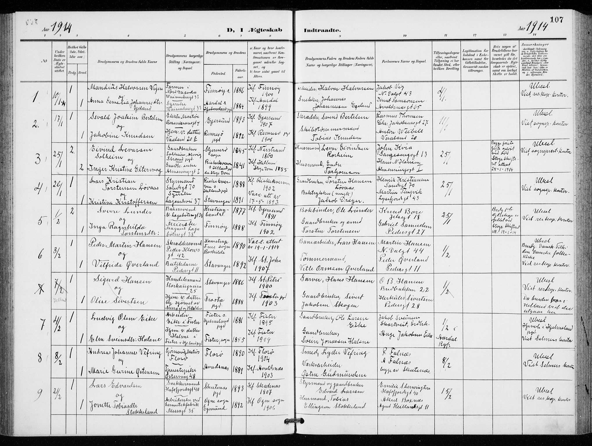 St. Petri sokneprestkontor, AV/SAST-A-101813/001/30/30BB/L0009: Parish register (copy) no. B 9, 1902-1935, p. 107