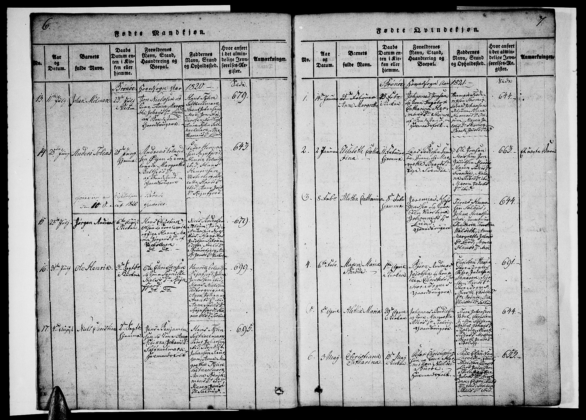 Ministerialprotokoller, klokkerbøker og fødselsregistre - Nordland, AV/SAT-A-1459/813/L0197: Parish register (official) no. 813A07, 1820-1833, p. 6-7