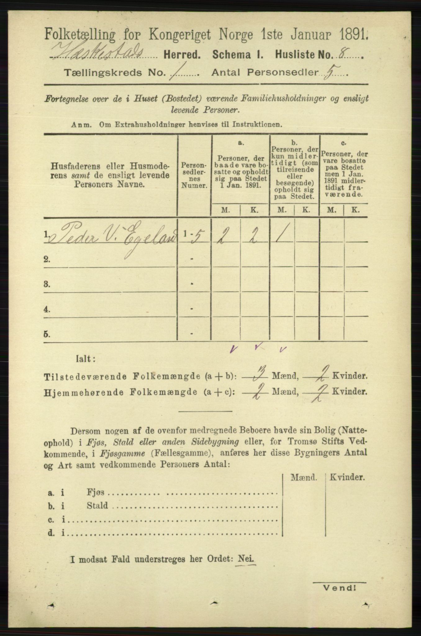 RA, 1891 census for 1113 Heskestad, 1891, p. 26