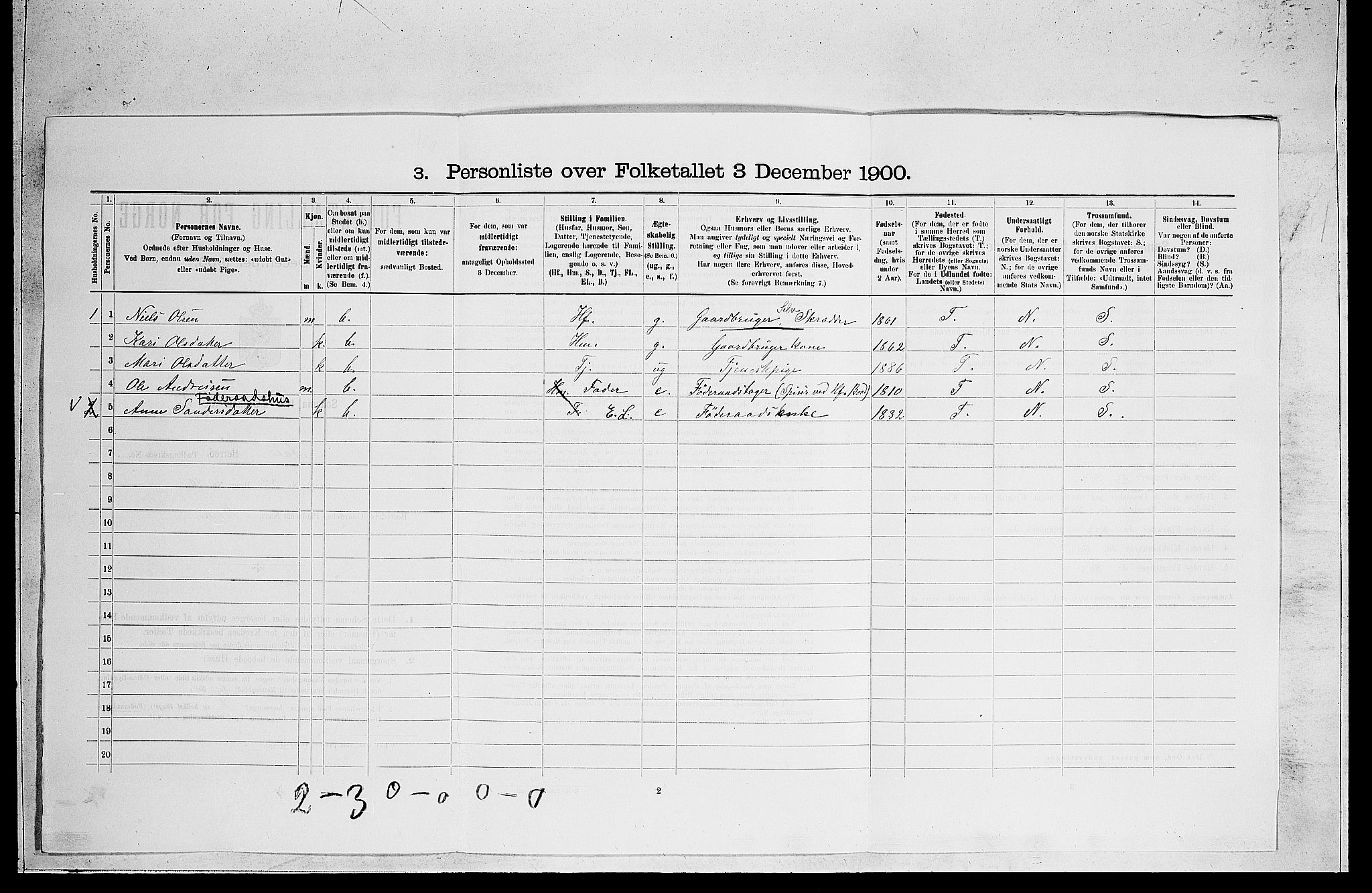 RA, 1900 census for Ål, 1900, p. 496