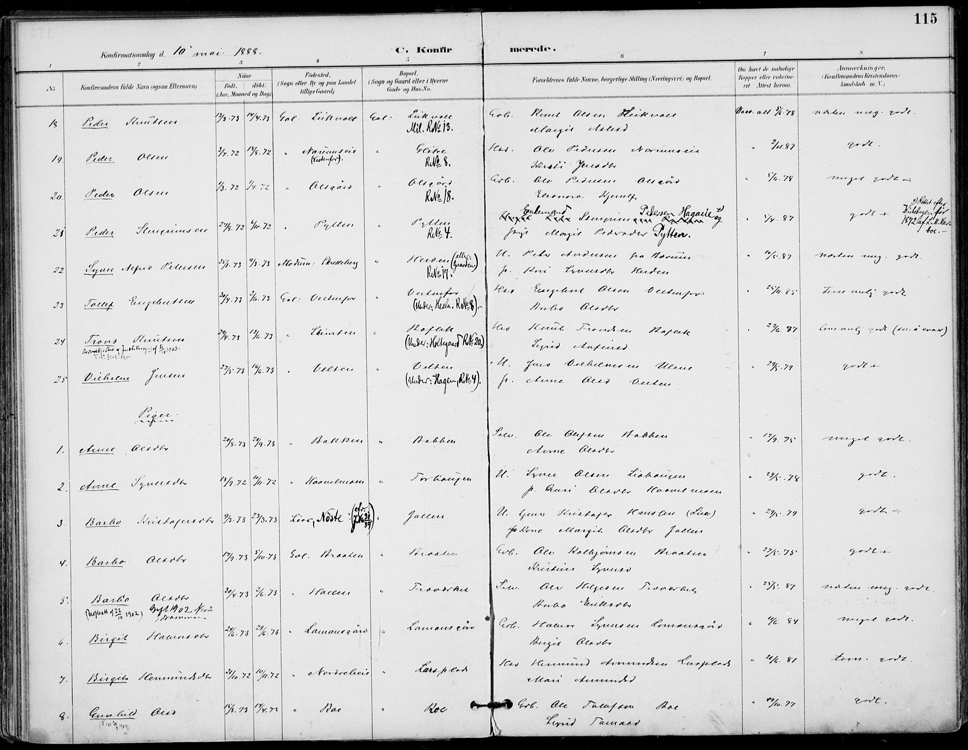 Gol kirkebøker, AV/SAKO-A-226/F/Fa/L0005: Parish register (official) no. I 5, 1887-1900, p. 115