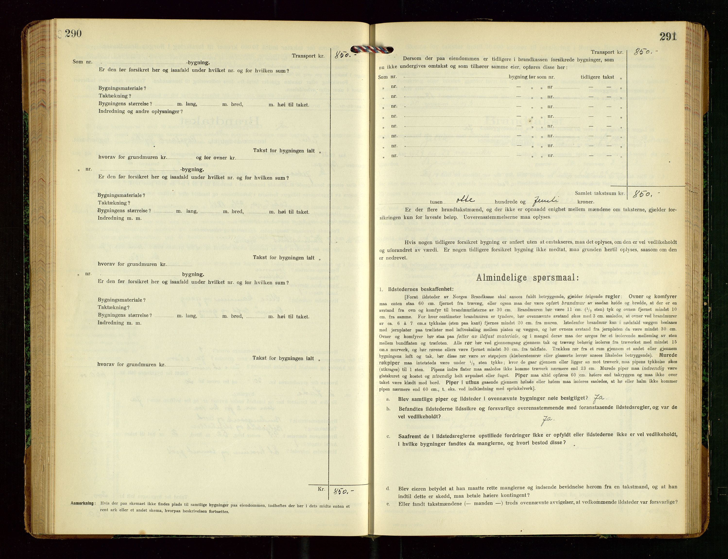 Jelsa lensmannskontor, SAST/A-100360/Gob/L0002: "Brandtakstprotokol", 1918-1942, p. 290-291