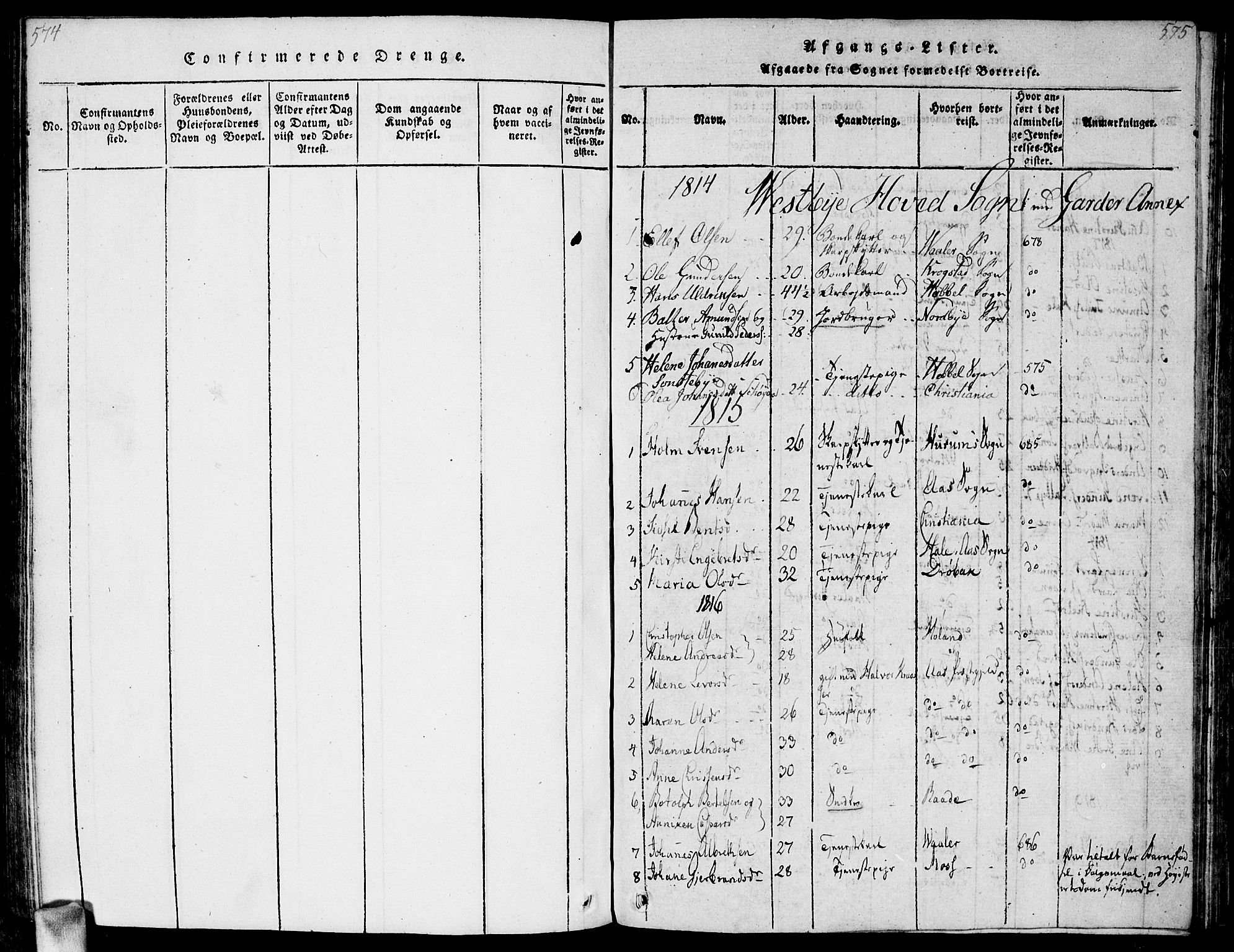 Vestby prestekontor Kirkebøker, AV/SAO-A-10893/G/Ga/L0001: Parish register (copy) no. I 1, 1814-1827, p. 574-575