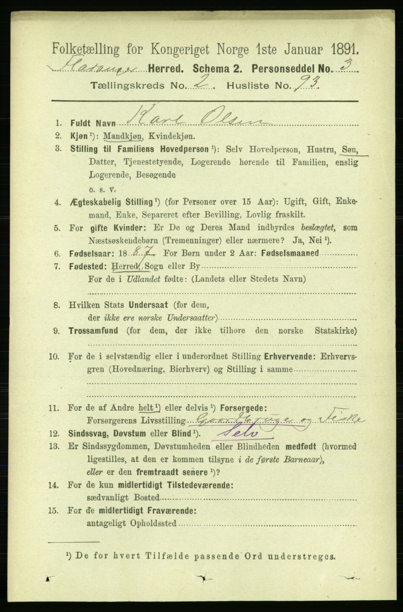 RA, 1891 census for 1749 Flatanger, 1891, p. 1271