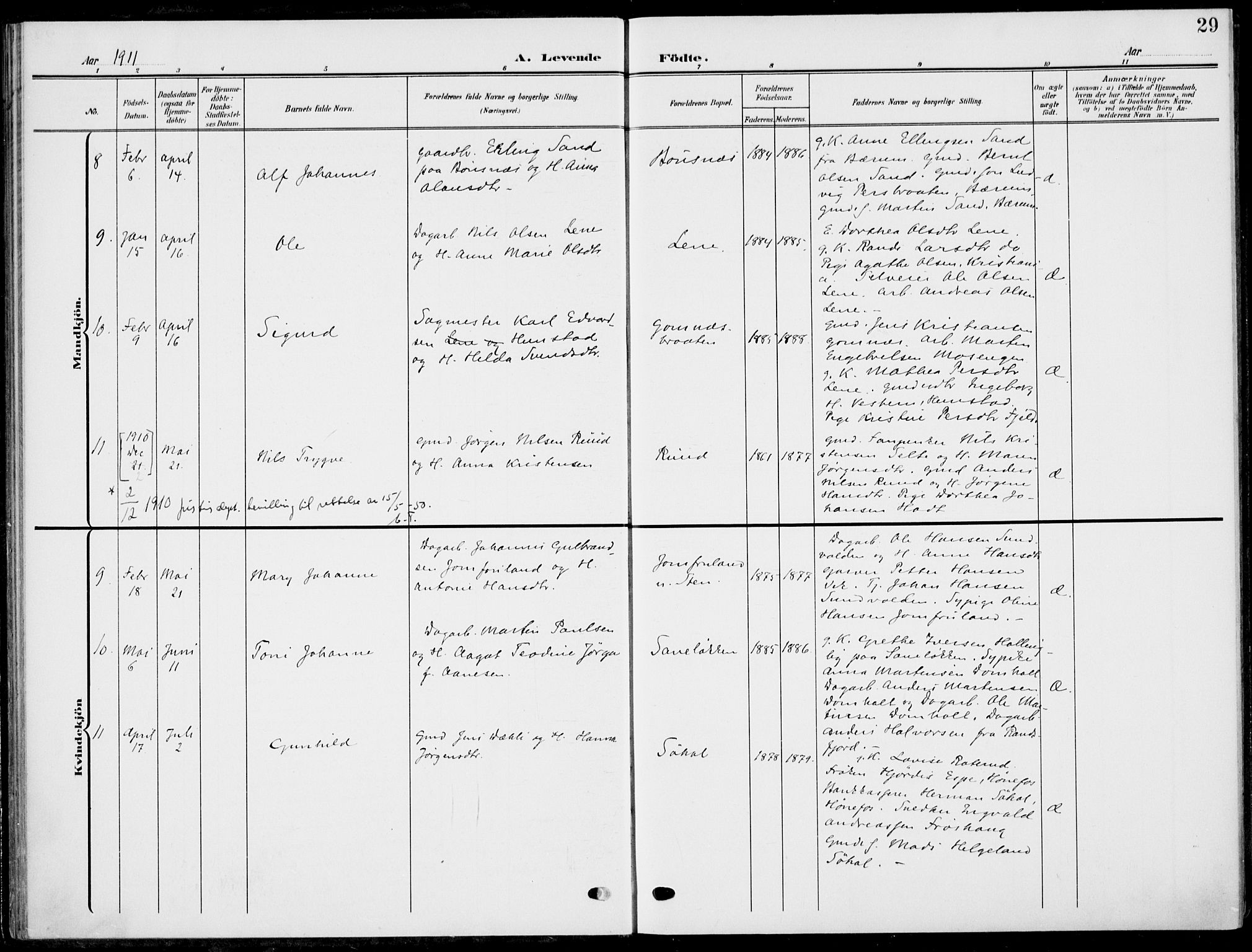 Hole kirkebøker, AV/SAKO-A-228/F/Fa/L0010: Parish register (official) no. I 10, 1907-1917, p. 29