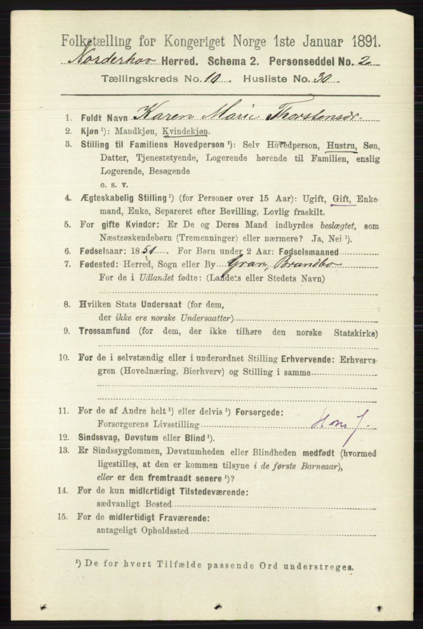 RA, 1891 census for 0613 Norderhov, 1891, p. 7673