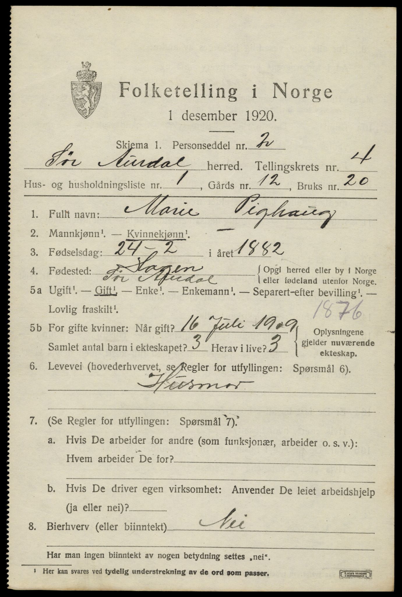 SAH, 1920 census for Sør-Aurdal, 1920, p. 2323