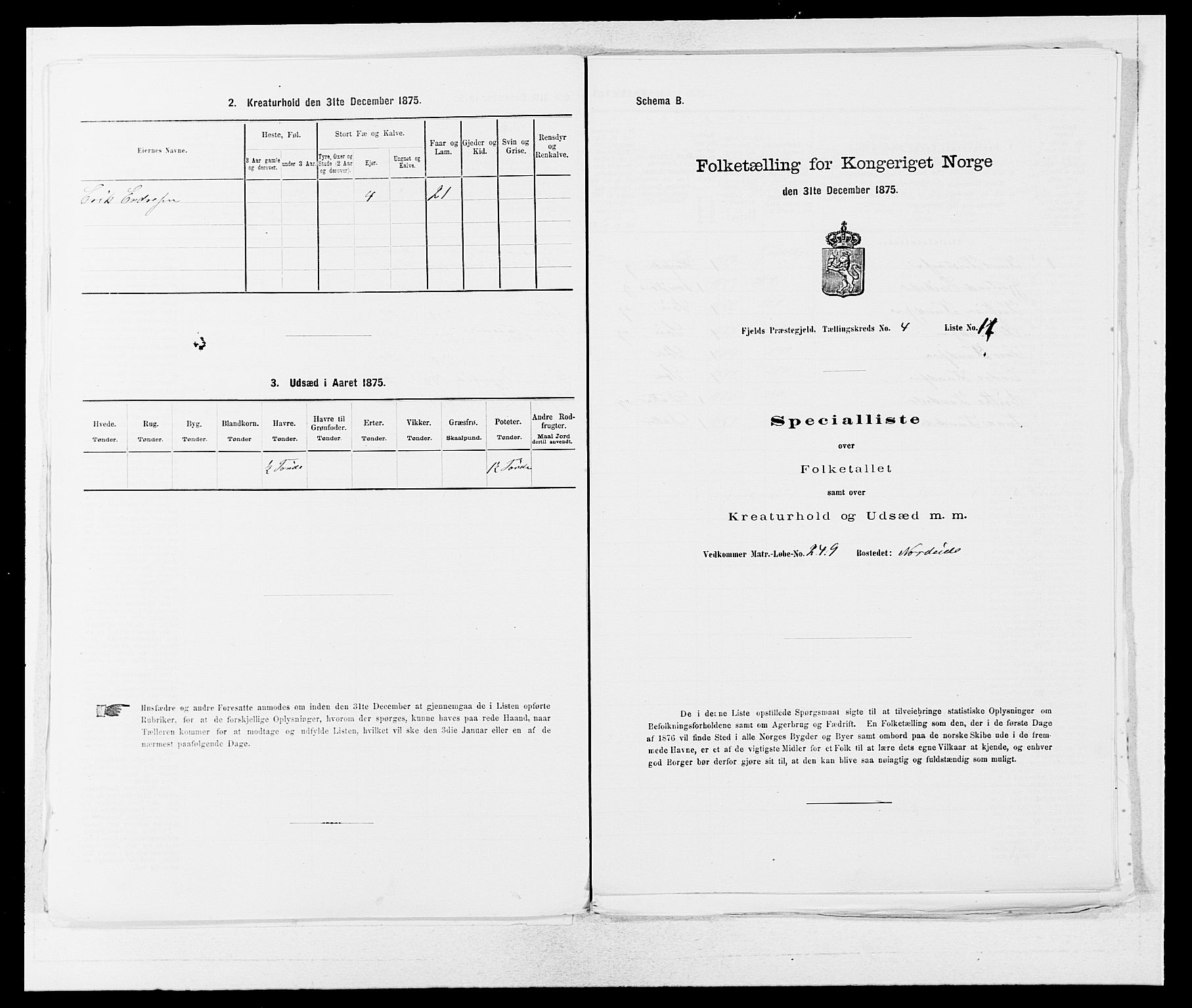 SAB, 1875 census for 1246P Fjell, 1875, p. 446