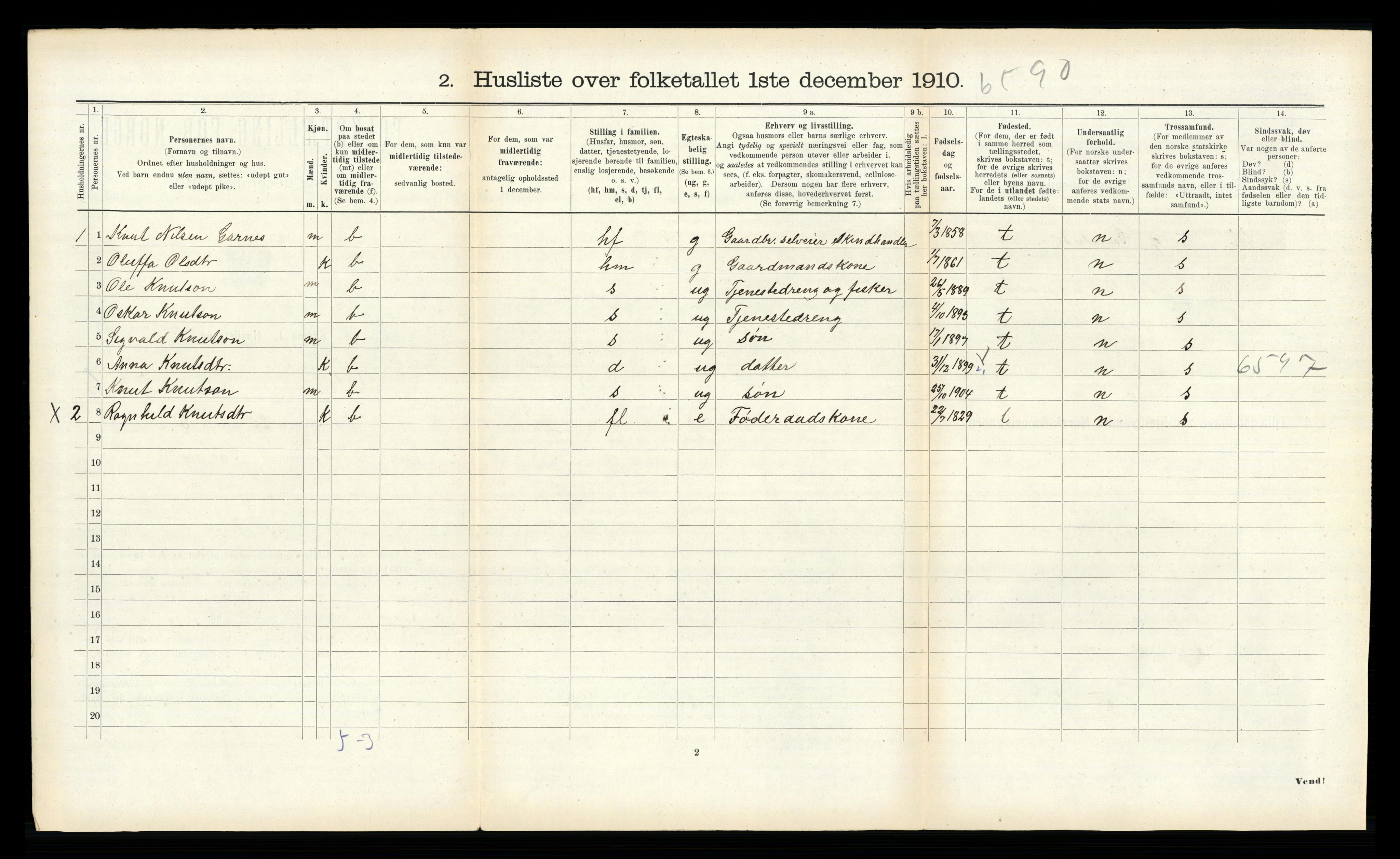 RA, 1910 census for Ulstein, 1910, p. 589