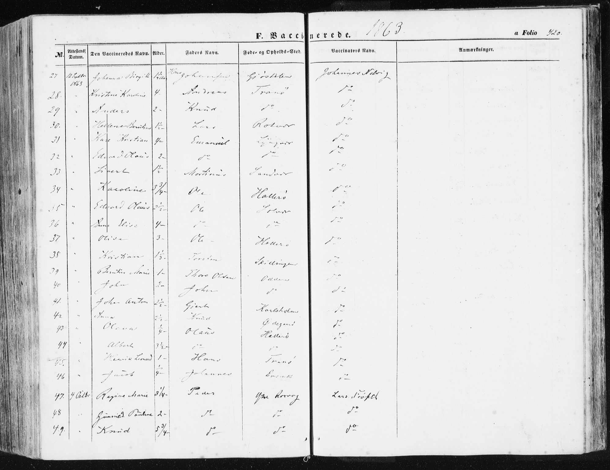 Ministerialprotokoller, klokkerbøker og fødselsregistre - Møre og Romsdal, AV/SAT-A-1454/581/L0937: Parish register (official) no. 581A05, 1853-1872, p. 420