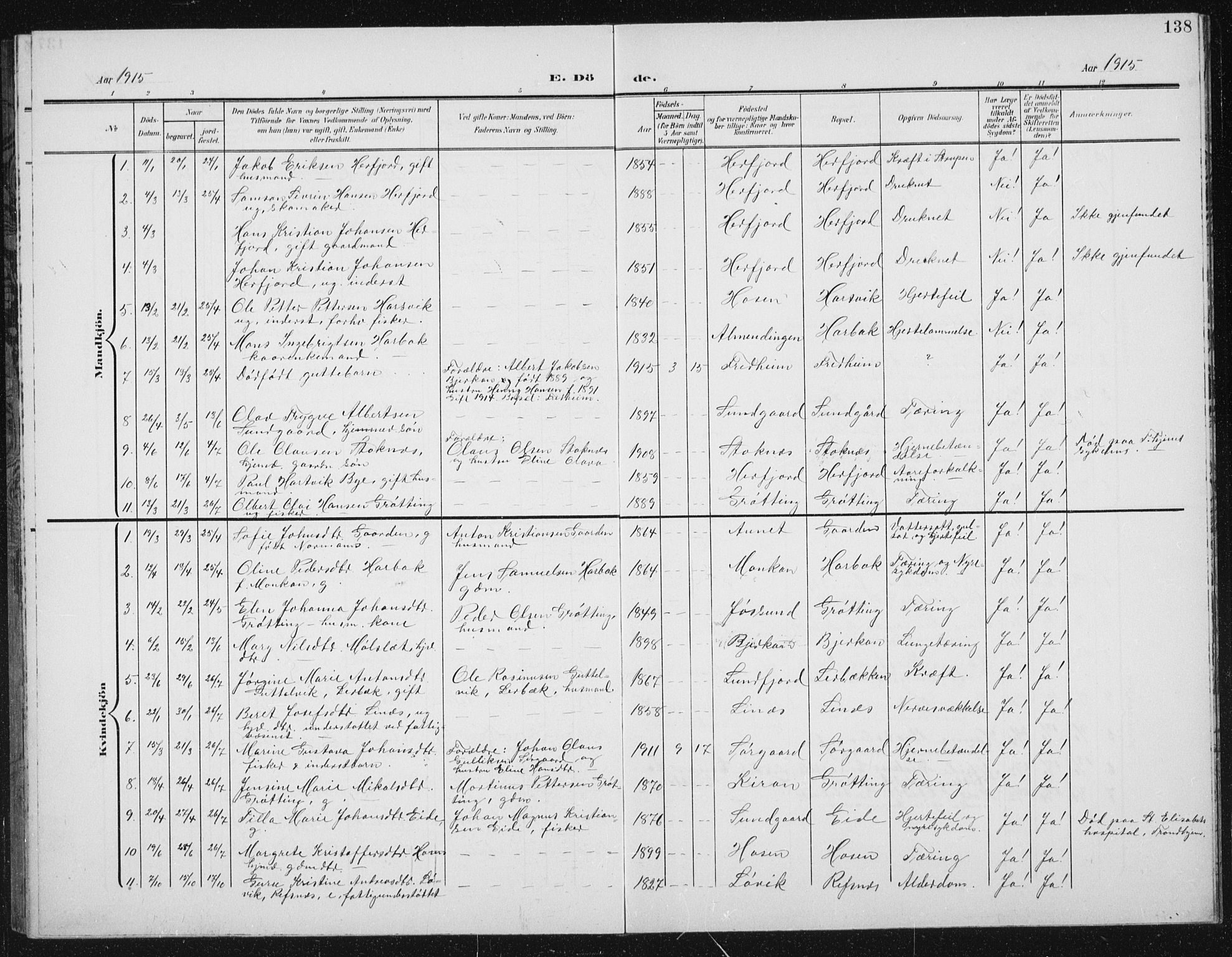 Ministerialprotokoller, klokkerbøker og fødselsregistre - Sør-Trøndelag, SAT/A-1456/656/L0699: Parish register (copy) no. 656C05, 1905-1920, p. 138
