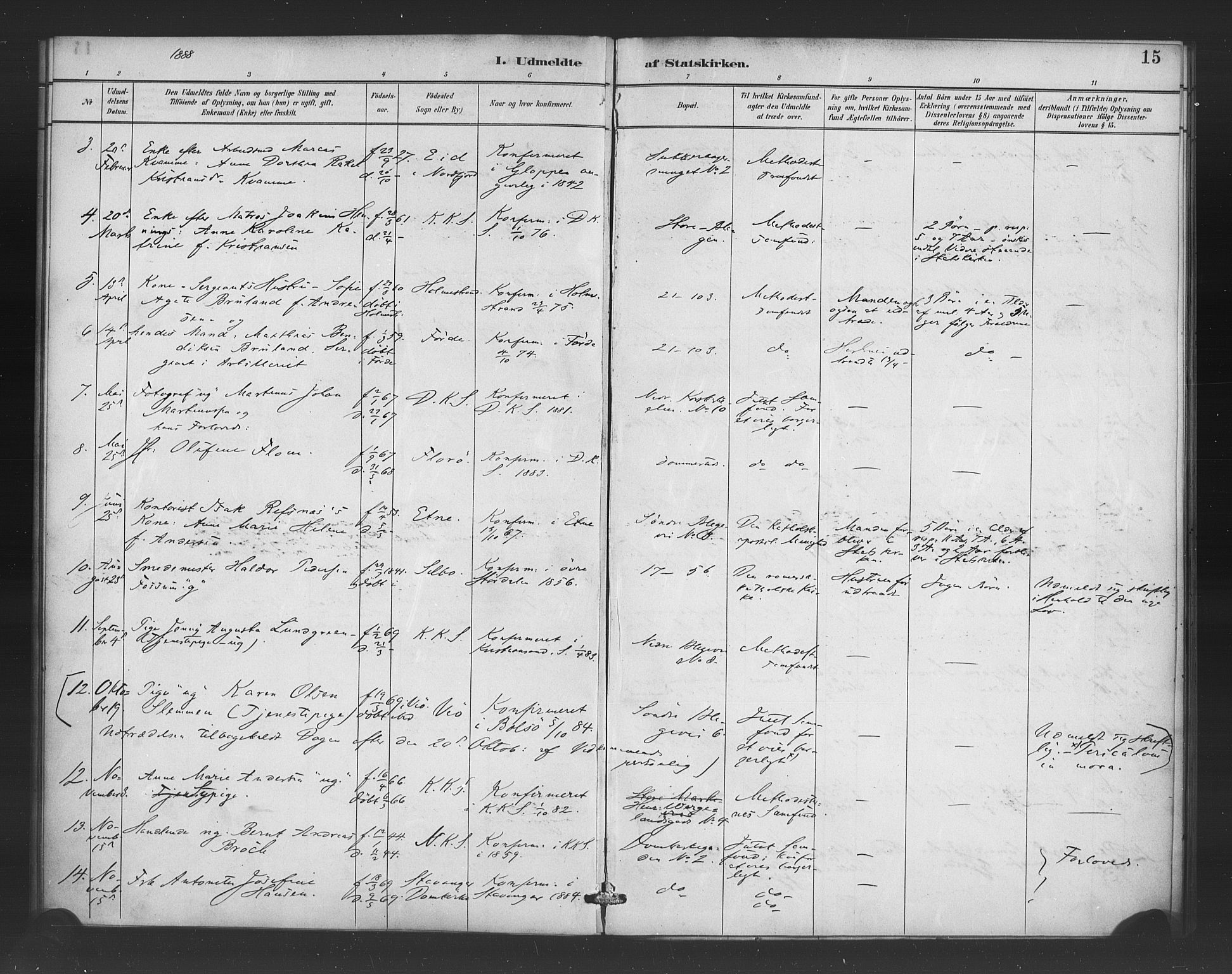 Korskirken sokneprestembete, AV/SAB-A-76101/H/Haa/L0052: Parish register (official) no. G 2, 1887-1899, p. 15