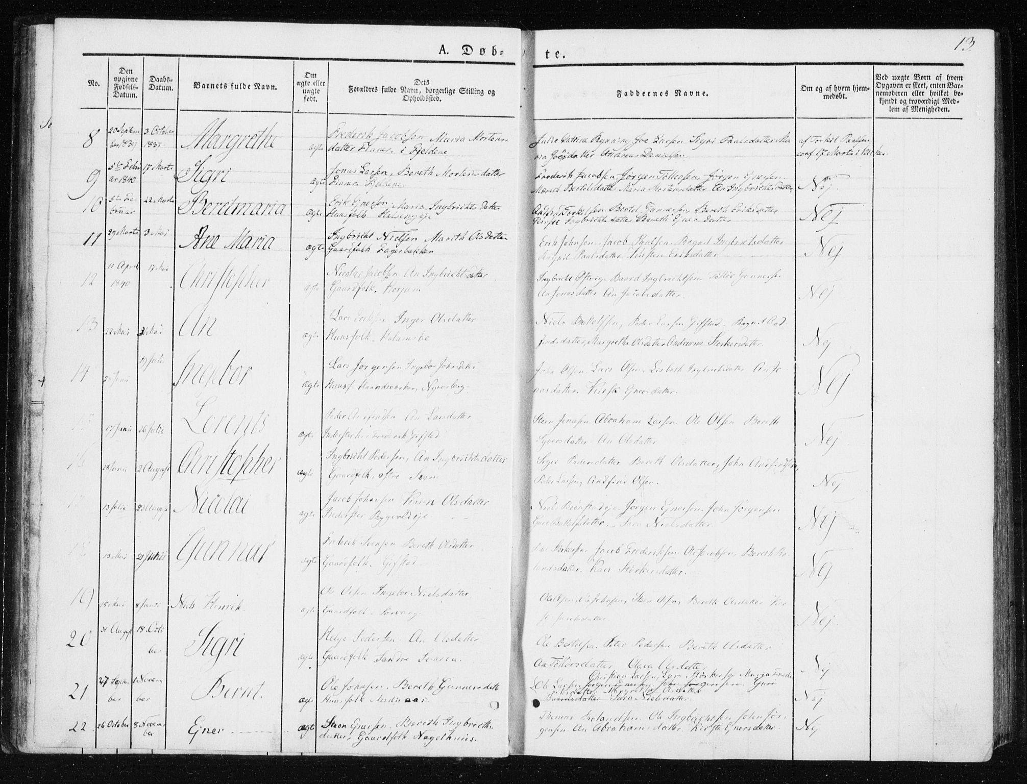 Ministerialprotokoller, klokkerbøker og fødselsregistre - Nord-Trøndelag, SAT/A-1458/749/L0470: Parish register (official) no. 749A04, 1834-1853, p. 13