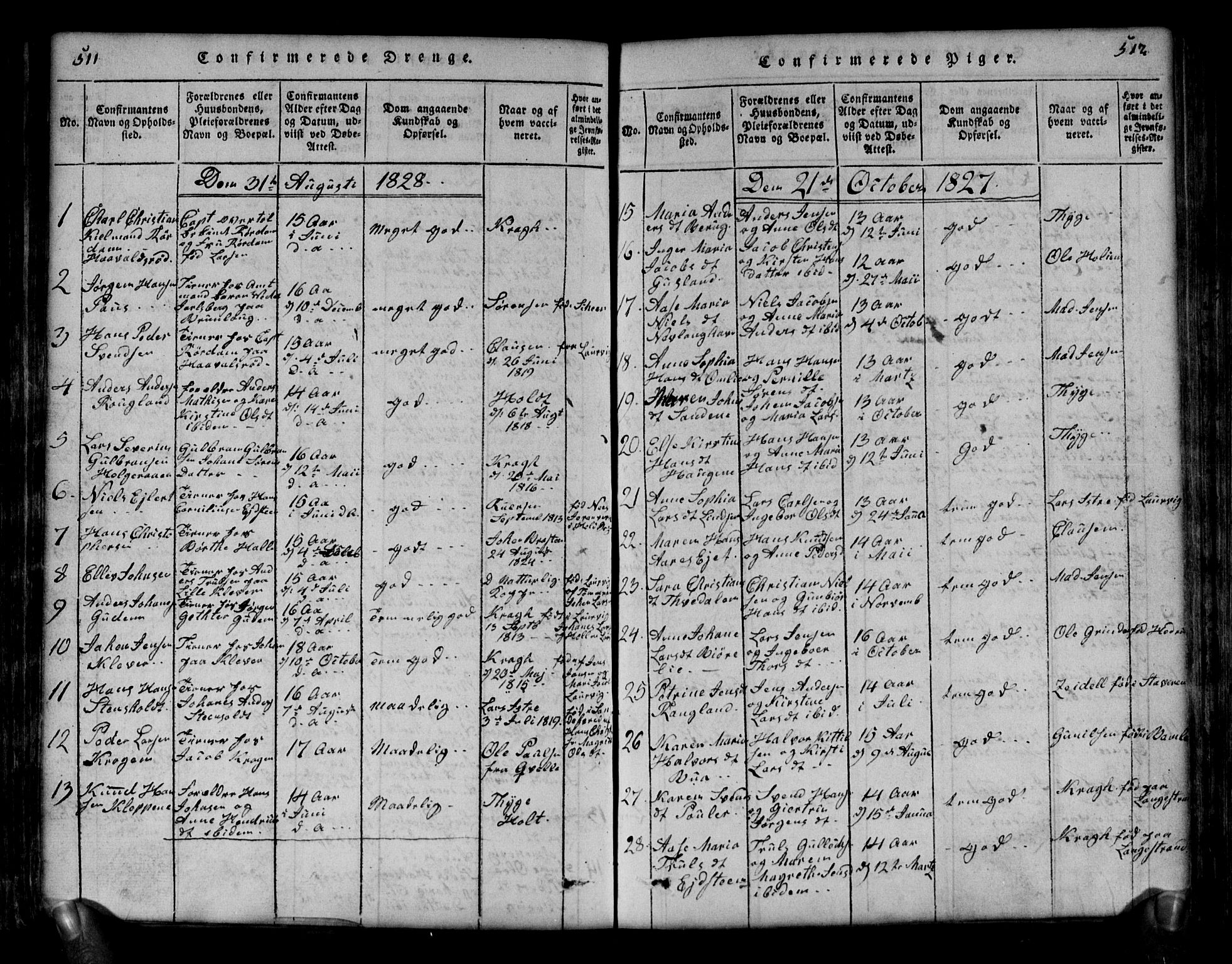Brunlanes kirkebøker, SAKO/A-342/G/Ga/L0001: Parish register (copy) no. I 1, 1814-1834, p. 511-512