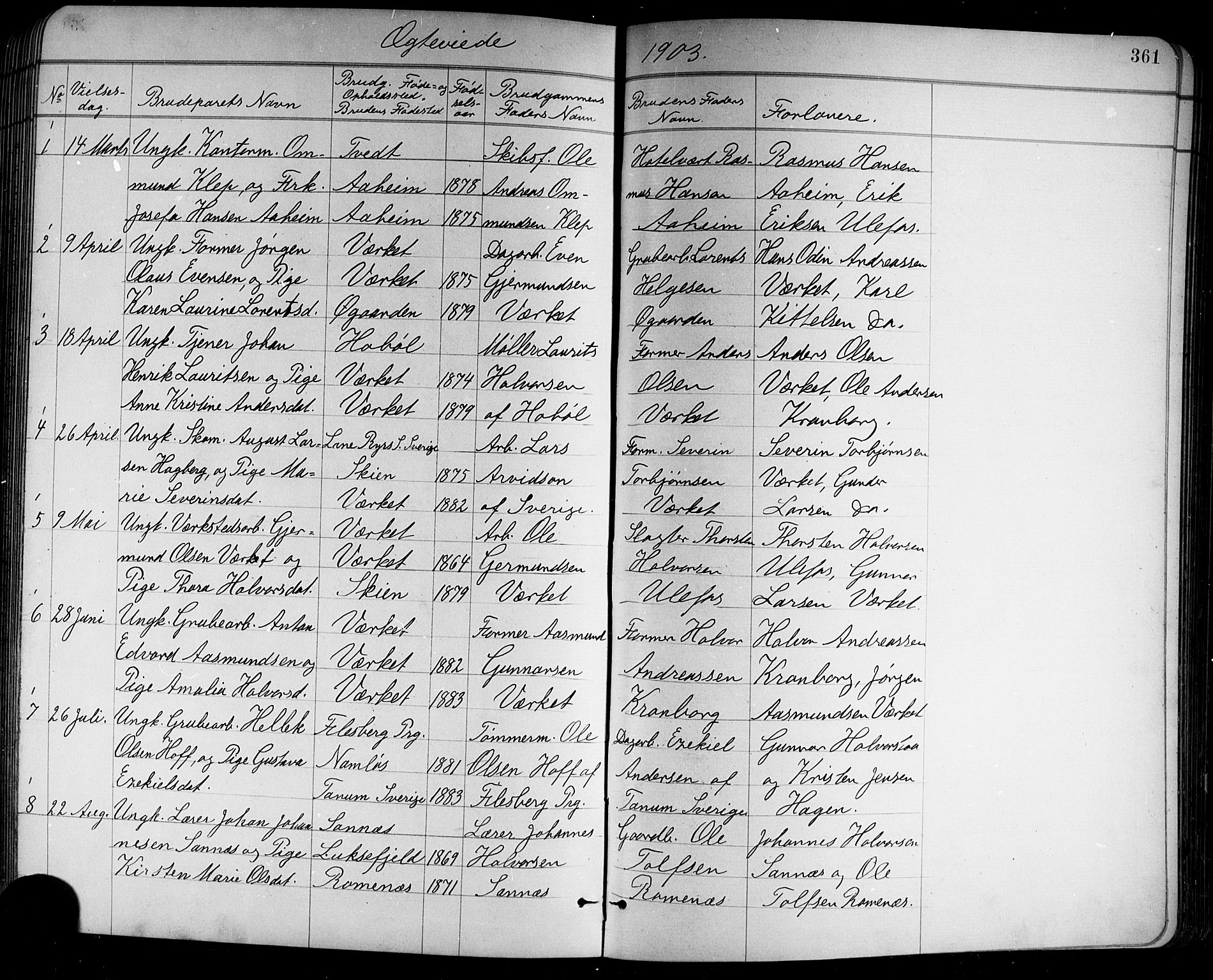 Holla kirkebøker, SAKO/A-272/G/Ga/L0005: Parish register (copy) no. I 5, 1891-1917, p. 361