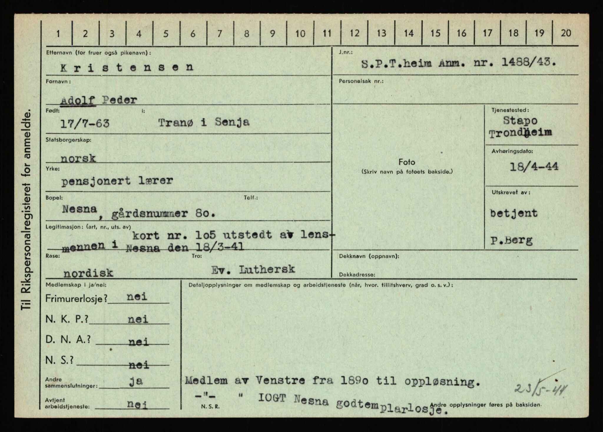 Statspolitiet - Hovedkontoret / Osloavdelingen, AV/RA-S-1329/C/Ca/L0009: Knutsen - Limstrand, 1943-1945, p. 962