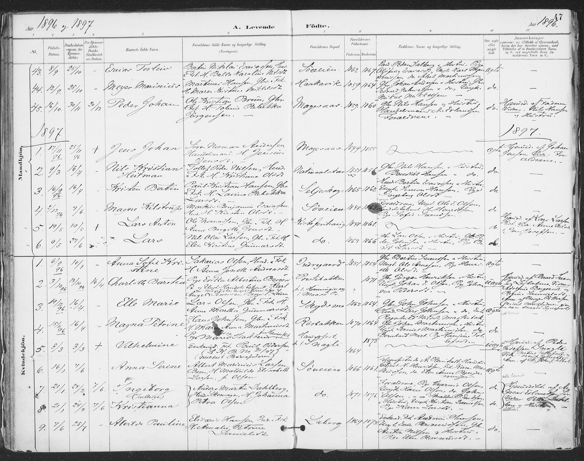 Ibestad sokneprestembete, SATØ/S-0077/H/Ha/Haa/L0015kirke: Parish register (official) no. 15, 1888-1899, p. 47