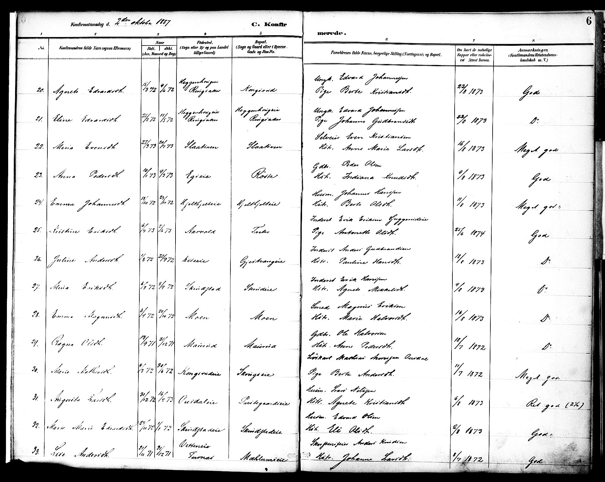 Nes prestekontor, Hedmark, AV/SAH-PREST-020/K/Ka/L0010: Parish register (official) no. 10, 1887-1905, p. 6