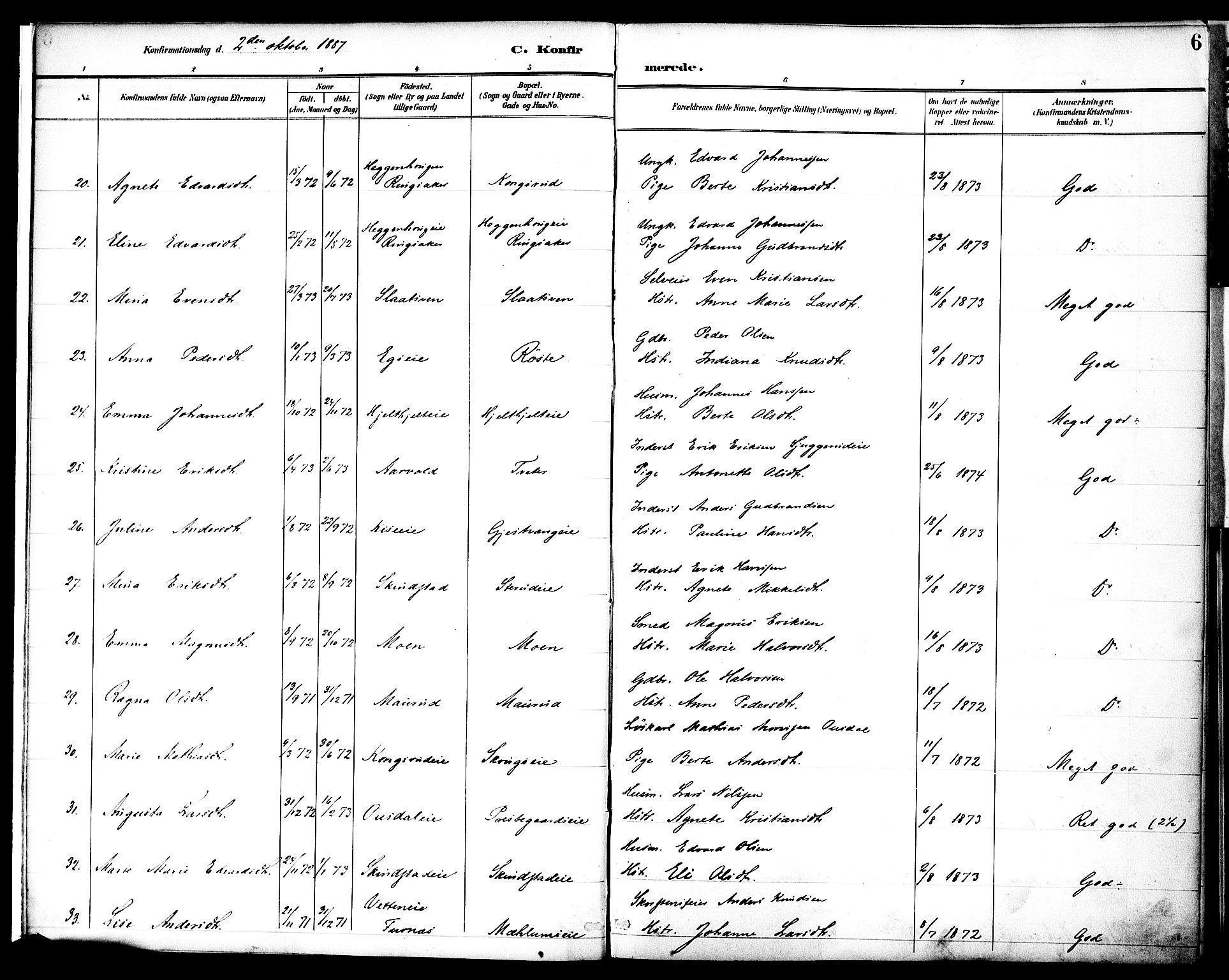 Nes prestekontor, Hedmark, AV/SAH-PREST-020/K/Ka/L0010: Parish register (official) no. 10, 1887-1905, p. 6