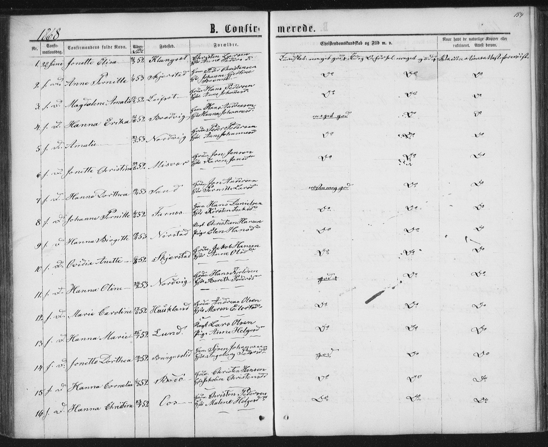 Ministerialprotokoller, klokkerbøker og fødselsregistre - Nordland, SAT/A-1459/852/L0739: Parish register (official) no. 852A09, 1866-1877, p. 154