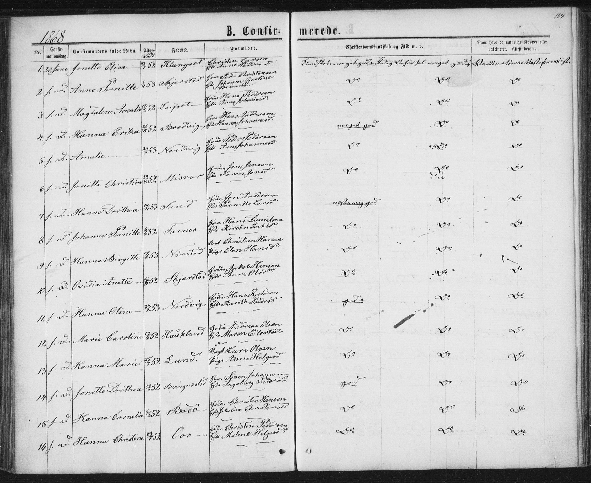 Ministerialprotokoller, klokkerbøker og fødselsregistre - Nordland, AV/SAT-A-1459/852/L0739: Parish register (official) no. 852A09, 1866-1877, p. 154