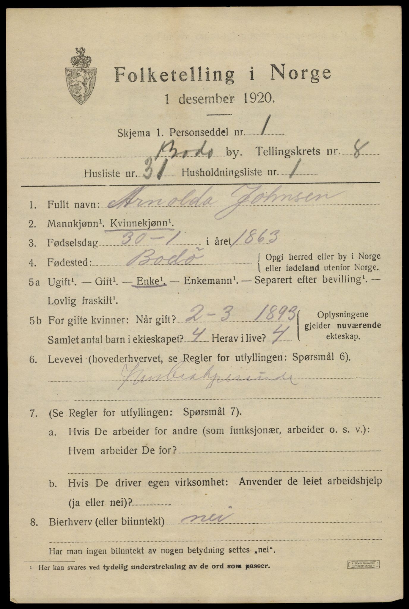 SAT, 1920 census for Bodø, 1920, p. 12815
