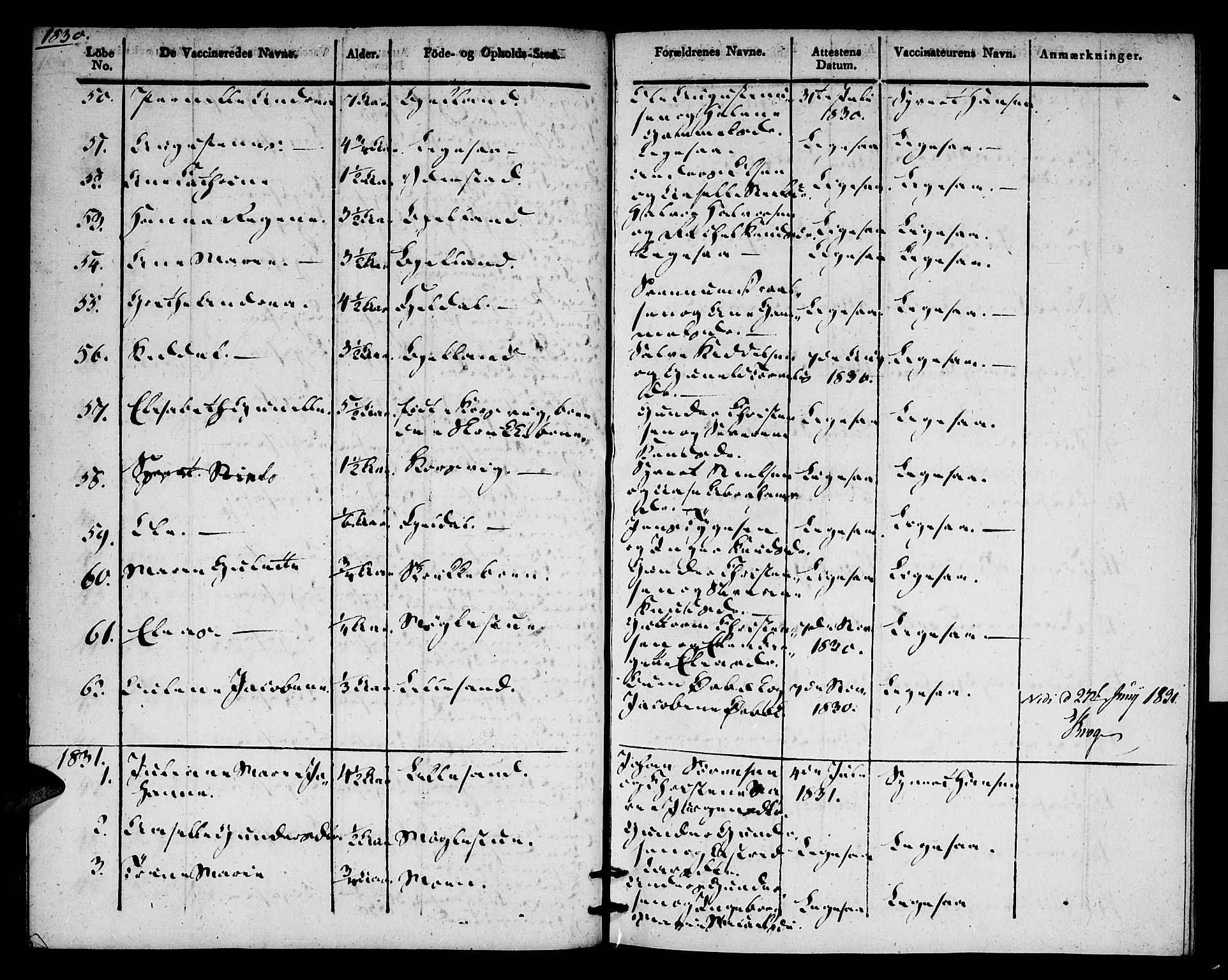 Vestre Moland sokneprestkontor, AV/SAK-1111-0046/F/Ff/L0002/0003: Vaccination register no. A VI 3, 1830-1844