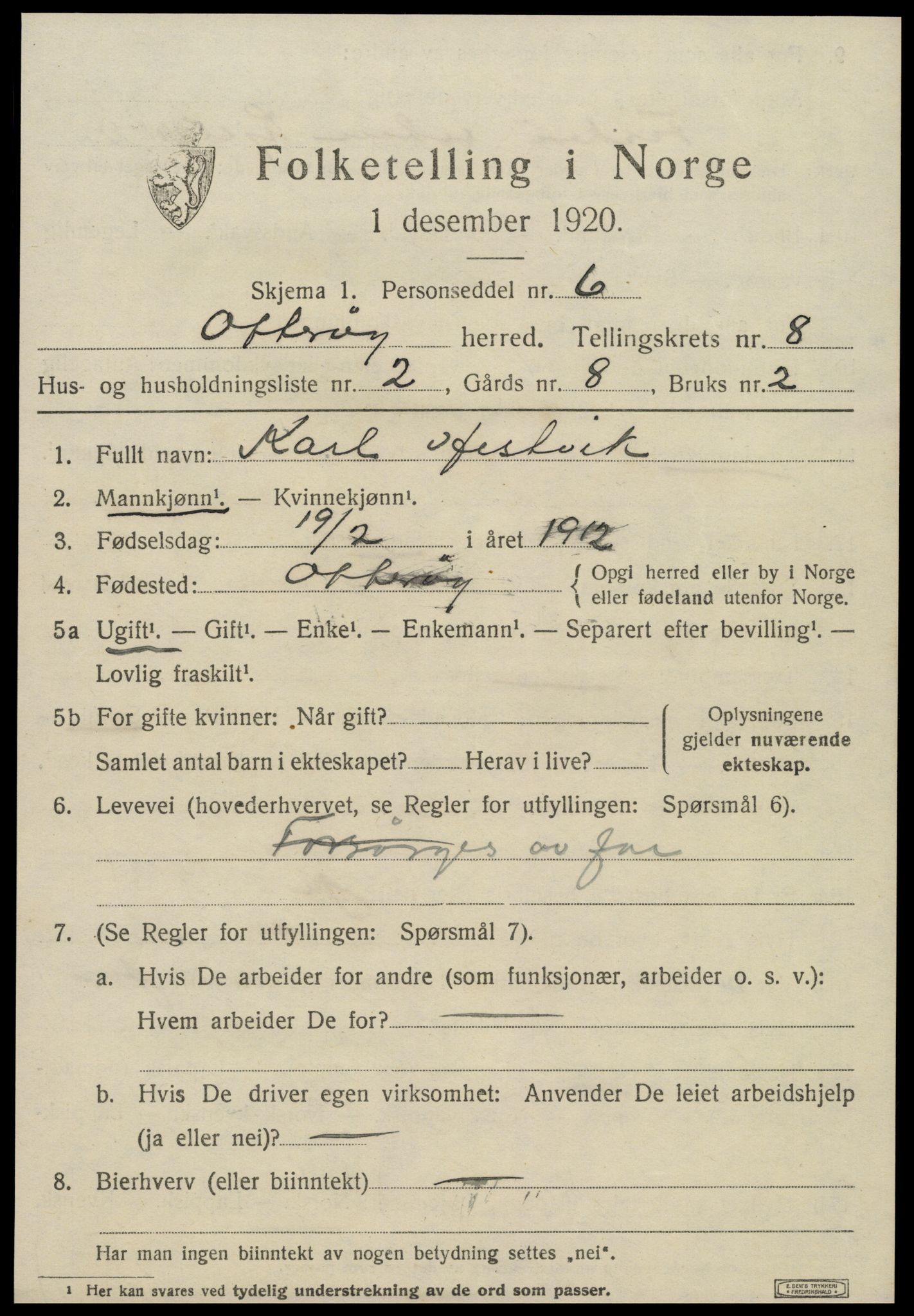 SAT, 1920 census for Otterøy, 1920, p. 2947