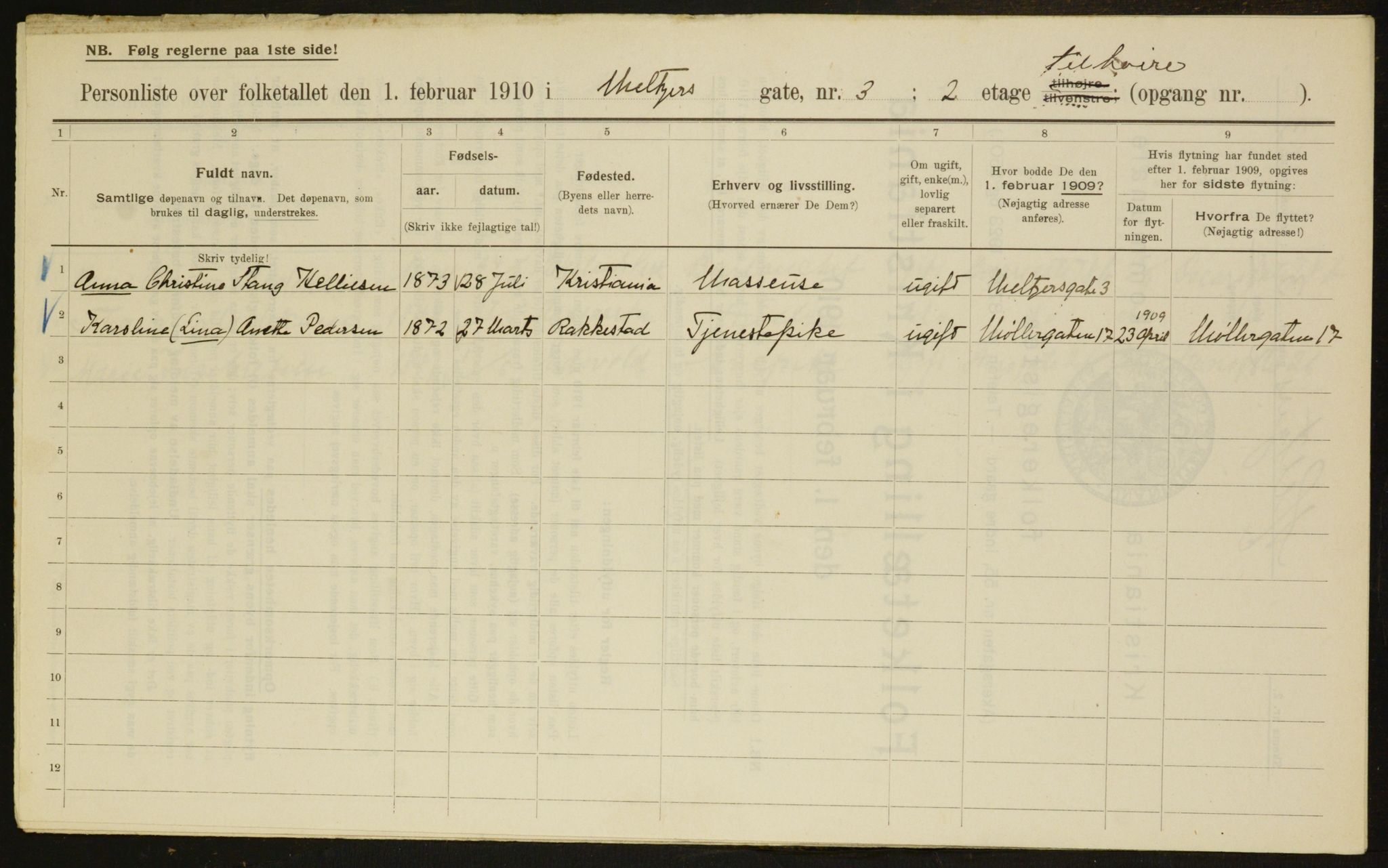 OBA, Municipal Census 1910 for Kristiania, 1910, p. 63091