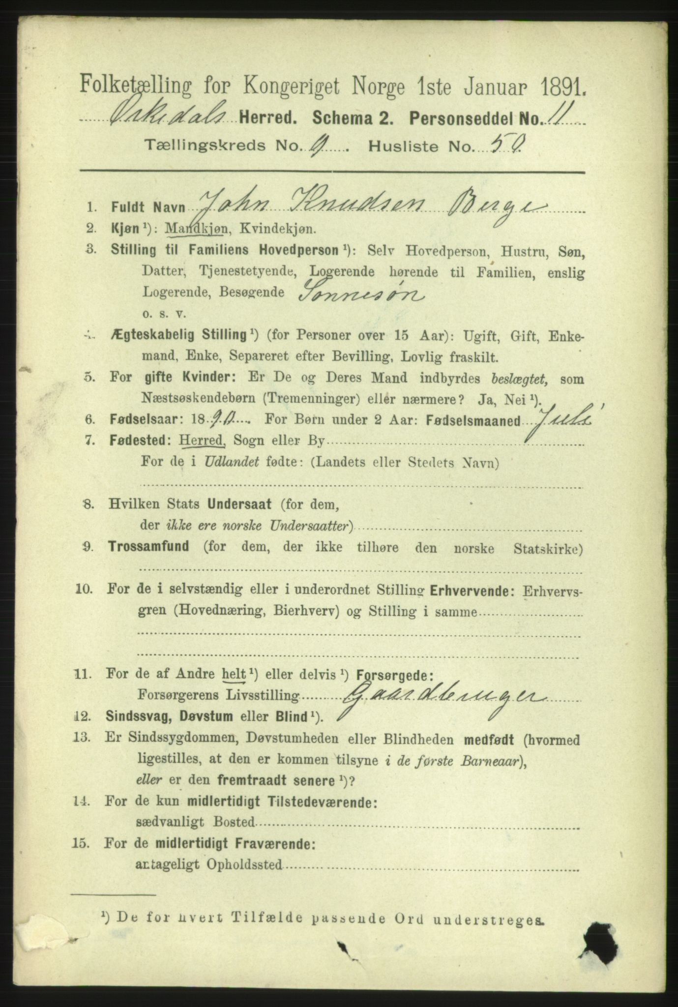 RA, 1891 census for 1638 Orkdal, 1891, p. 4545