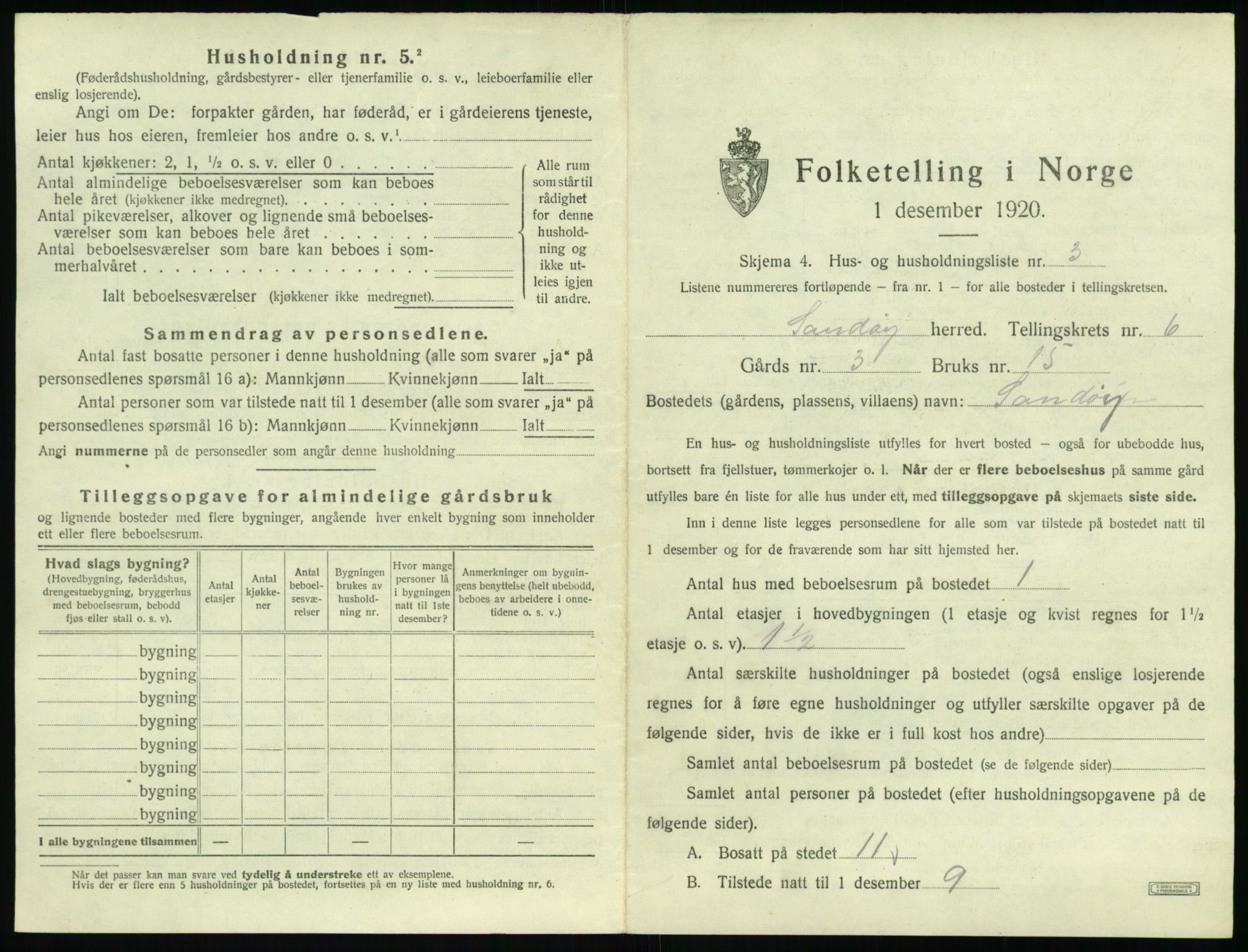 SAT, 1920 census for Sandøy, 1920, p. 284