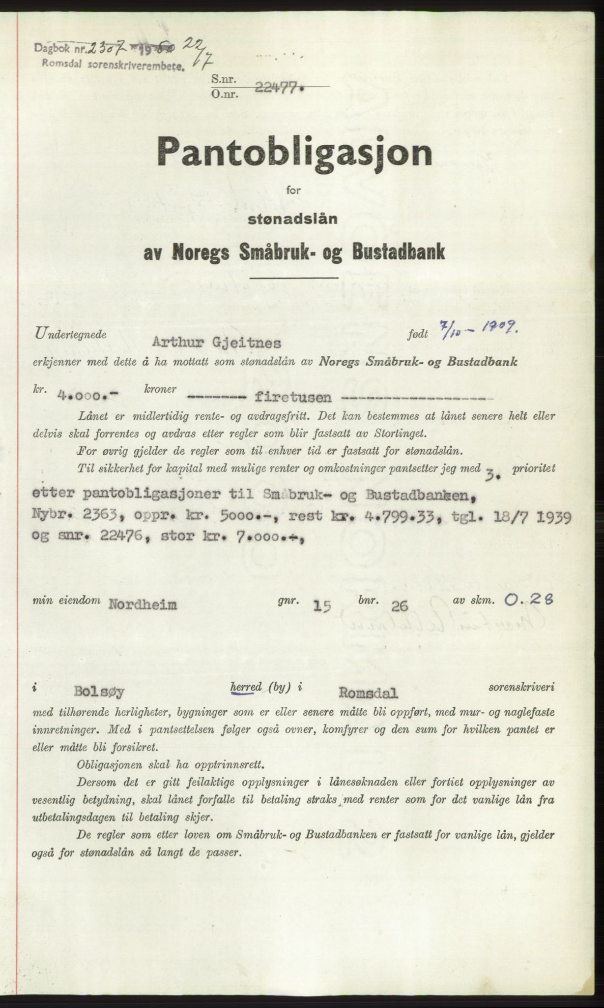 Romsdal sorenskriveri, AV/SAT-A-4149/1/2/2C: Mortgage book no. B5, 1949-1950, Diary no: : 2307/1950