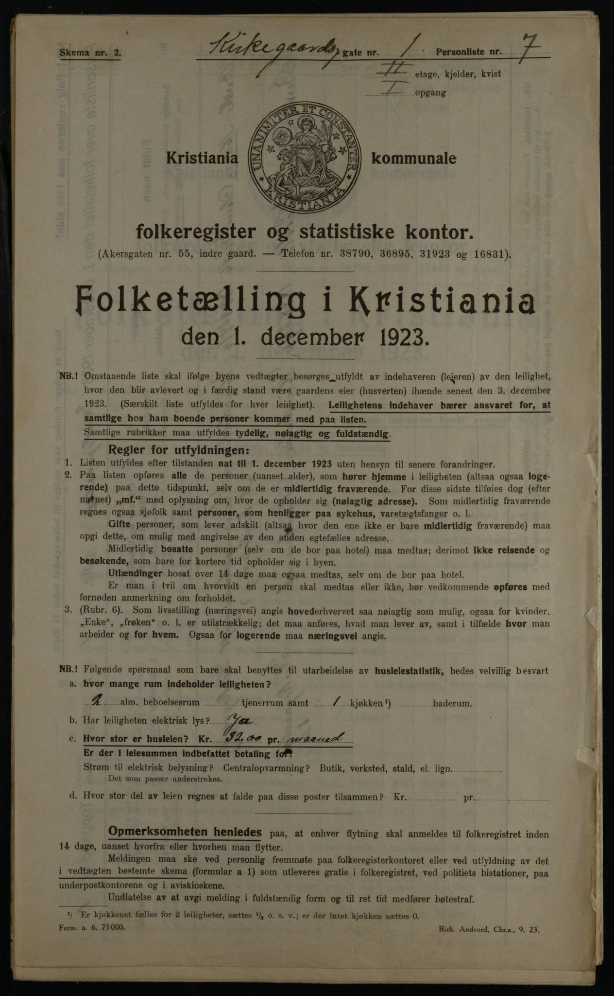 OBA, Municipal Census 1923 for Kristiania, 1923, p. 55727