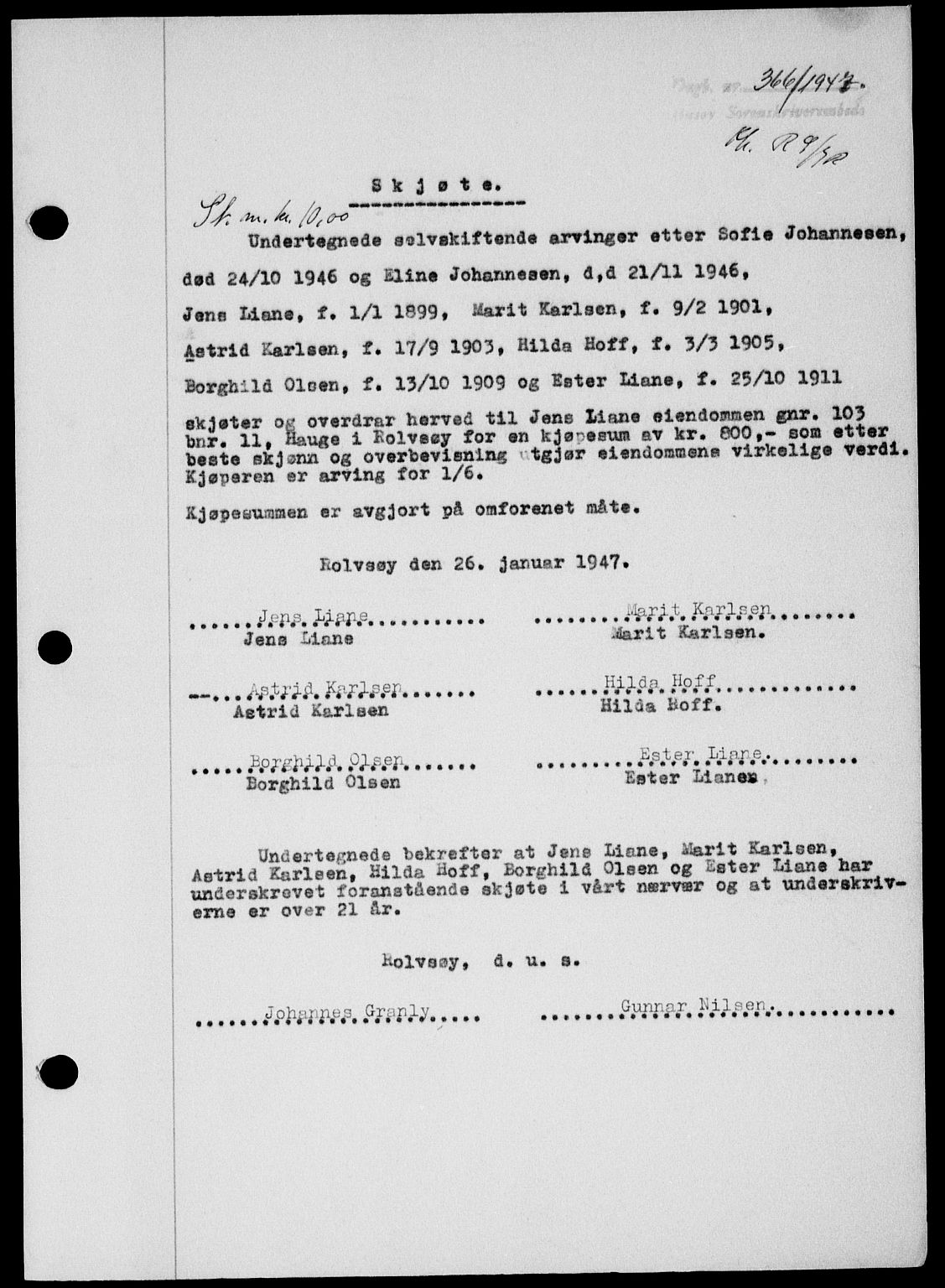 Onsøy sorenskriveri, SAO/A-10474/G/Ga/Gab/L0018: Mortgage book no. II A-18, 1946-1947, Diary no: : 366/1947