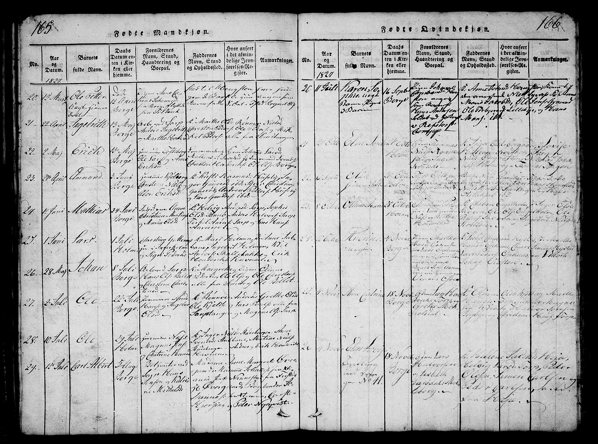 Borge prestekontor Kirkebøker, AV/SAO-A-10903/G/Ga/L0001: Parish register (copy) no.  I 1, 1815-1835, p. 165-166