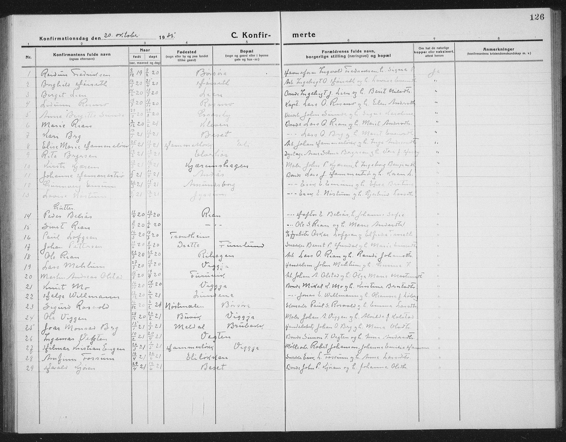 Ministerialprotokoller, klokkerbøker og fødselsregistre - Sør-Trøndelag, AV/SAT-A-1456/665/L0778: Parish register (copy) no. 665C03, 1916-1938, p. 126