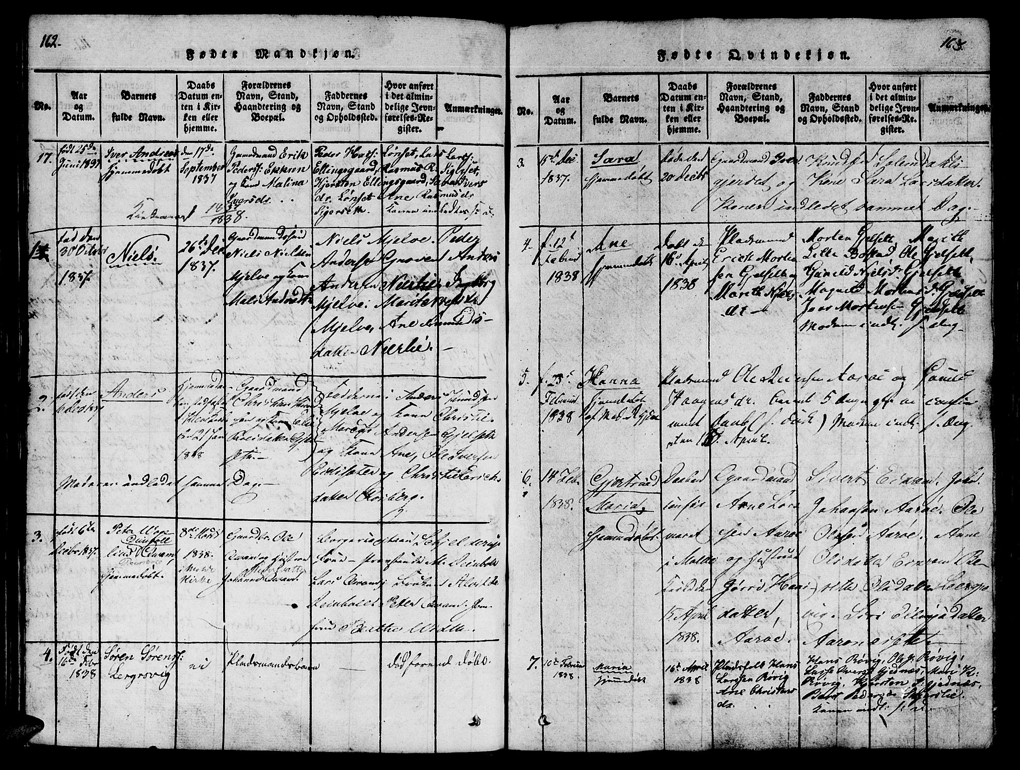 Ministerialprotokoller, klokkerbøker og fødselsregistre - Møre og Romsdal, SAT/A-1454/555/L0652: Parish register (official) no. 555A03, 1817-1843, p. 162-163