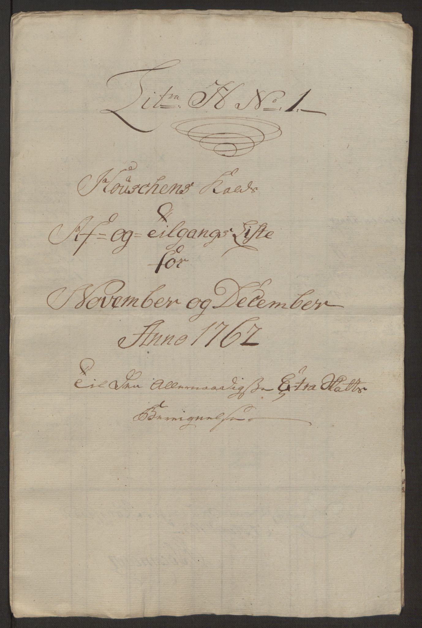 Rentekammeret inntil 1814, Reviderte regnskaper, Hovedkasseregnskaper, AV/RA-EA-4065/Rf/L0072b: Ekstraskatteregnskap, 1762, p. 352